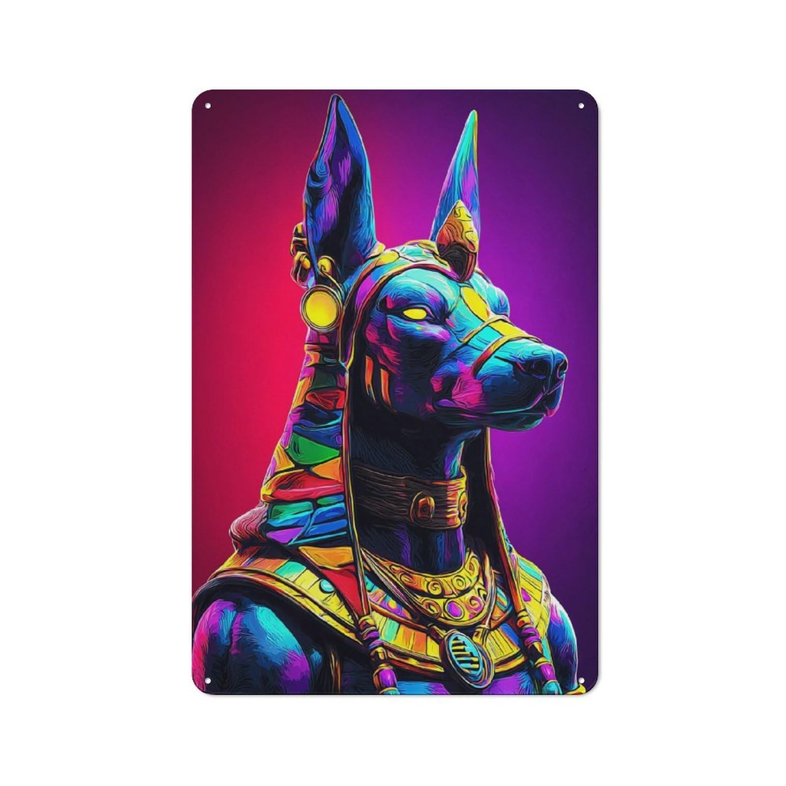 Junmoney Colorful Egyptian Anubis Statue Vintage Metal Gift Sign 30X20cm, Home Wall Decor For Bedroom, Kitchen, Office Or Living Room