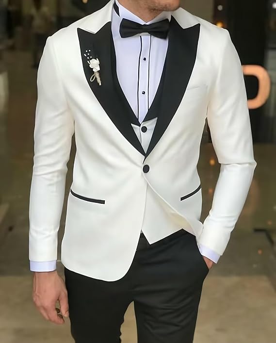 Mens Suits 3 Piece, Suits for Men Slim Fit Double Breasted Suit Men Wedding Business Prom Blazer Vest Pants Set