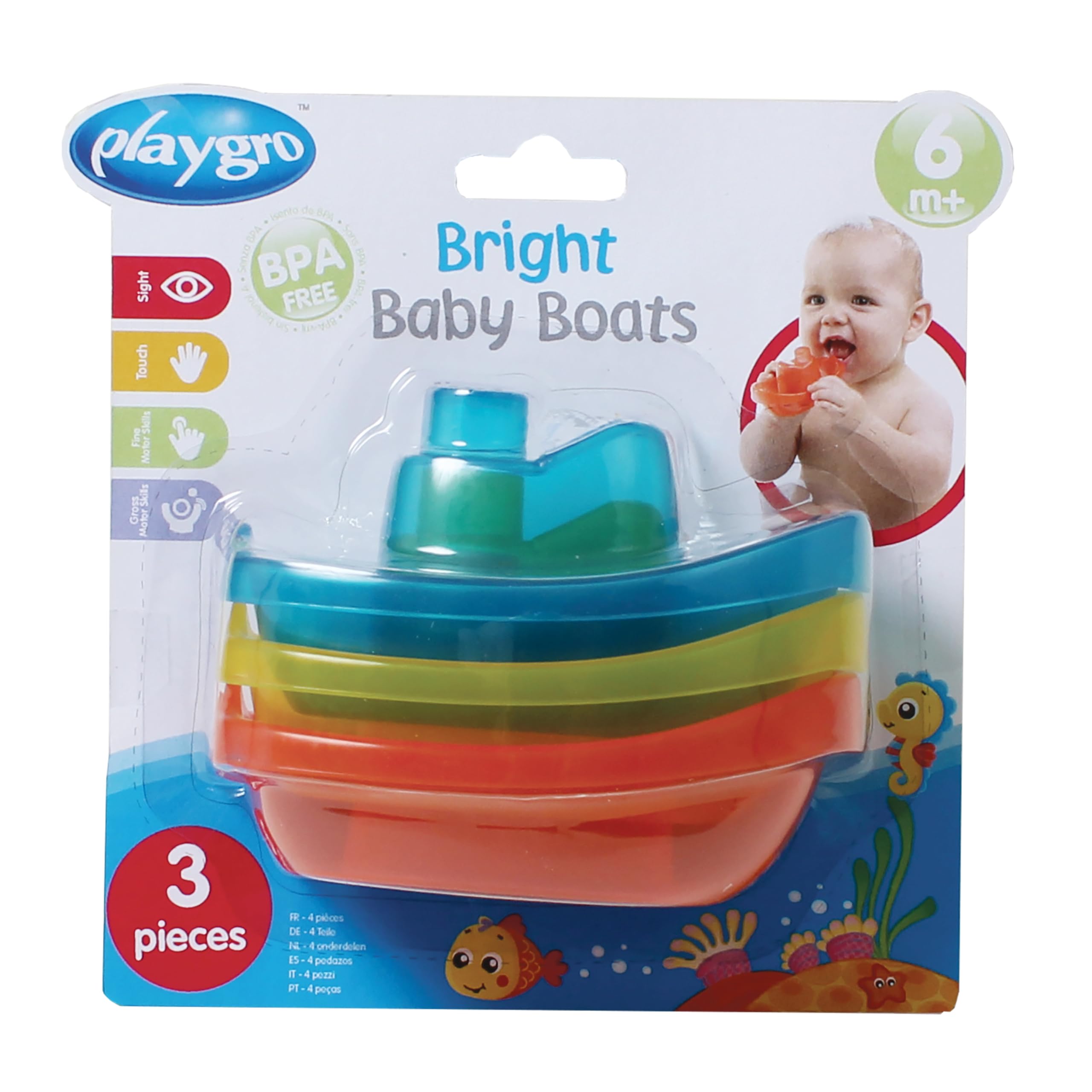 Playgro Łódki kąpielowe, 3 sztuki, nie zawierają BPA, od 6. miesiąca życia, kolor niebieski/czerwony/żółty, 40146
