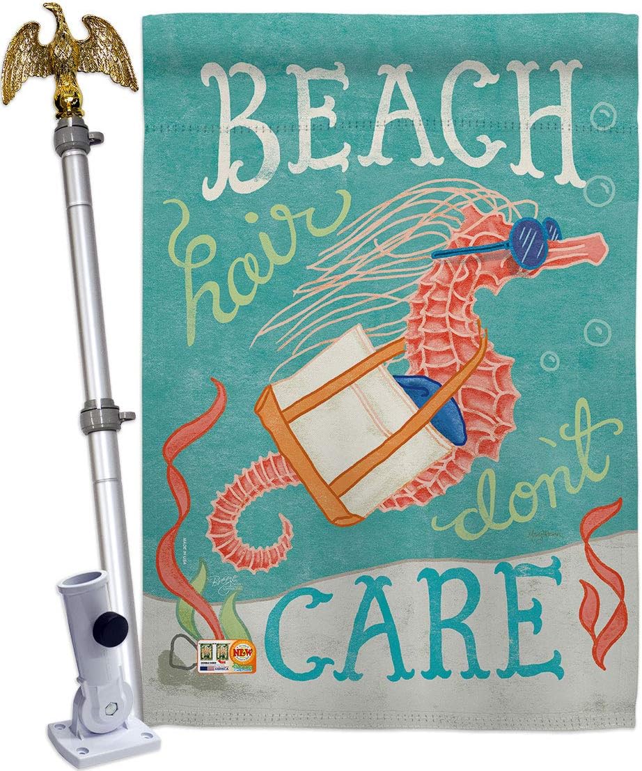 Seahorse Beach Hair House Flag Coastal Tropical Sea Shells Ocean Sand Outdoor Summer Coral Small Decorative Gift Yard Banner Made In USA 28 X 40