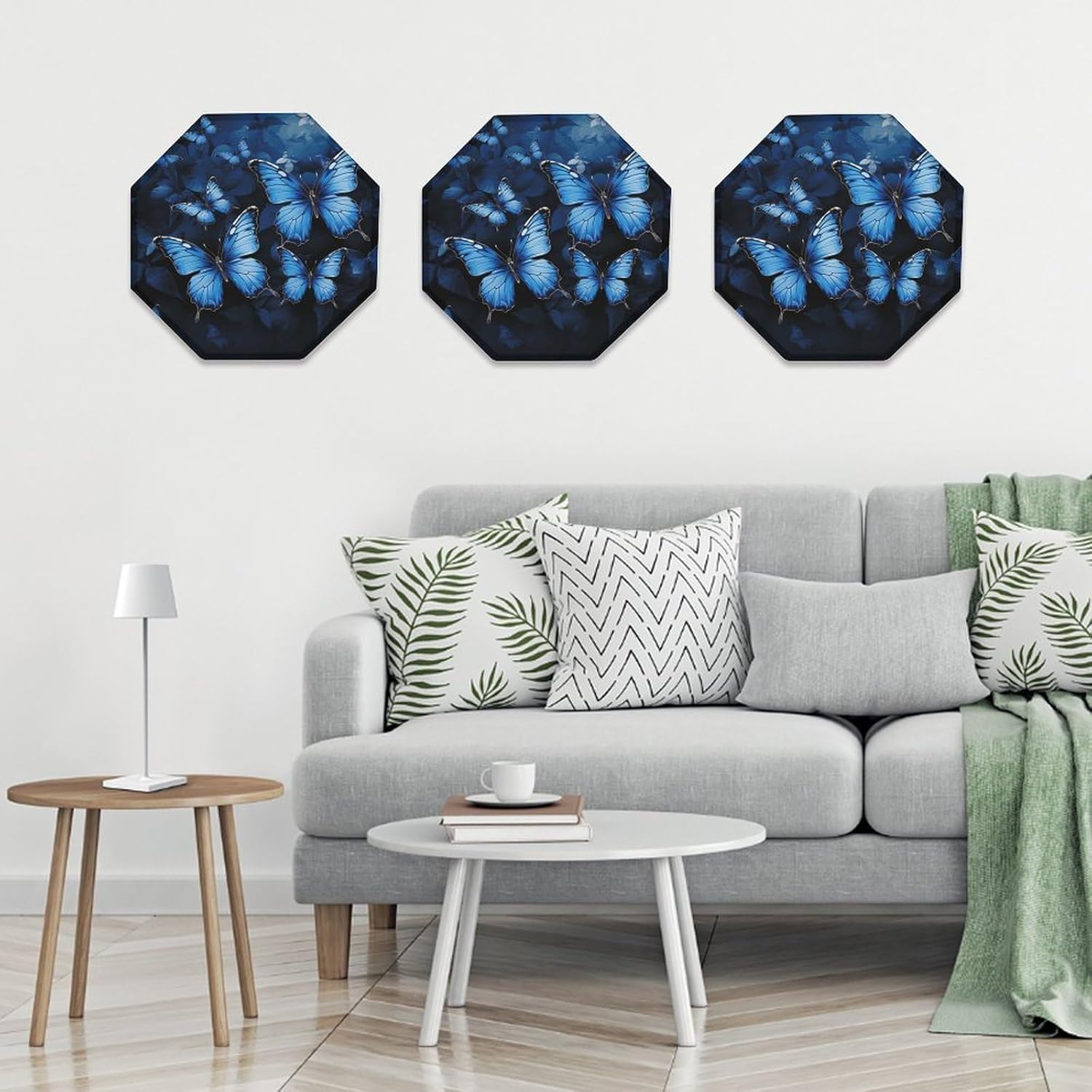 Ctagon Metal Sign for Home, Modern Display Plate for Kitchen, Dark Blue Butterflies Plates Accent Hanging Wall Decorations 3PCS for Living Room, Bedroom, Hallway, Hotel