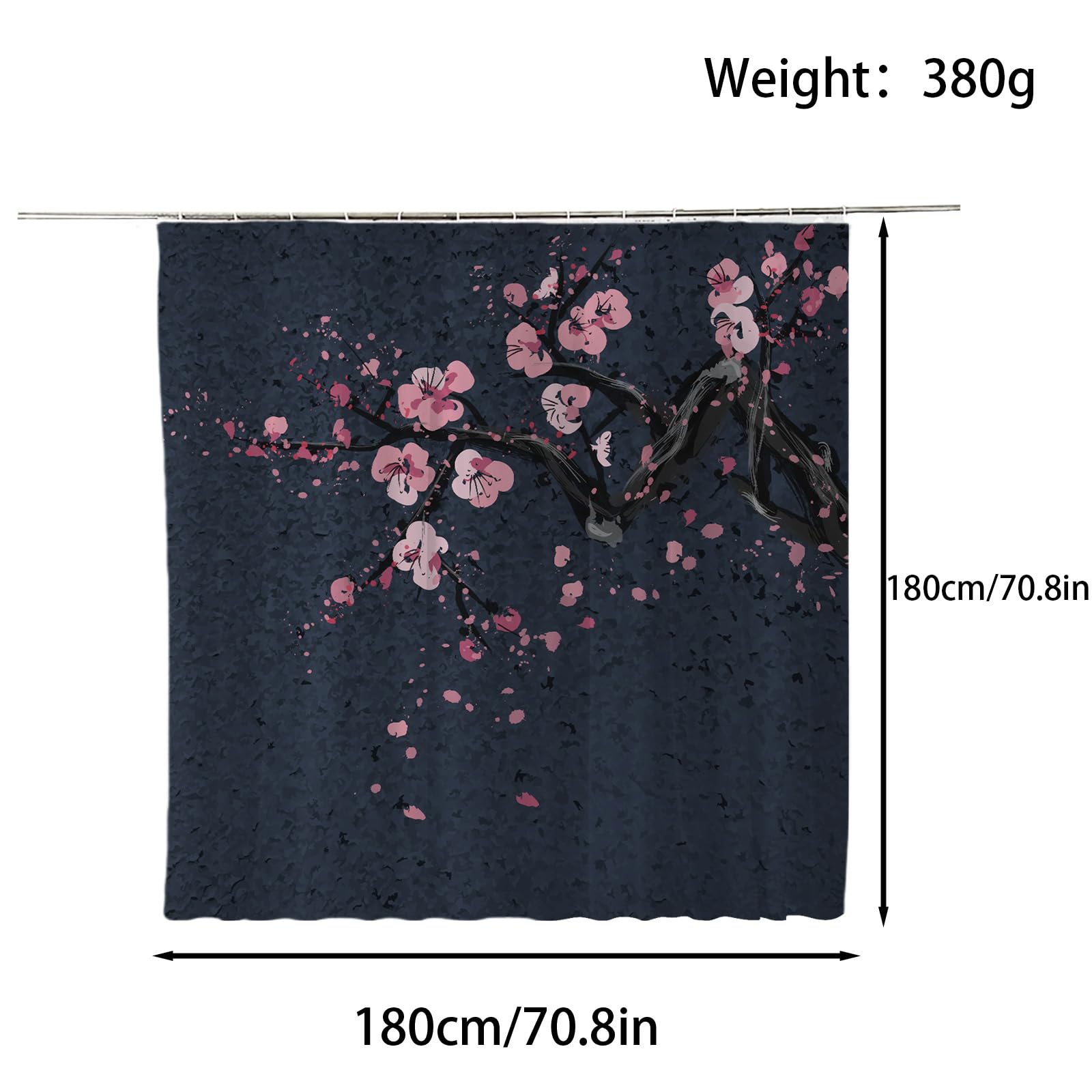 FAIRYGATE Black Shower Curtains 180 x 180 cm Bath Curtain Shower Curtain Anti-Mould in Bathroom Curtain for Bathtub Shower Waterproof Washable with 12 Shower Curtain Rings B8706 - Image 2