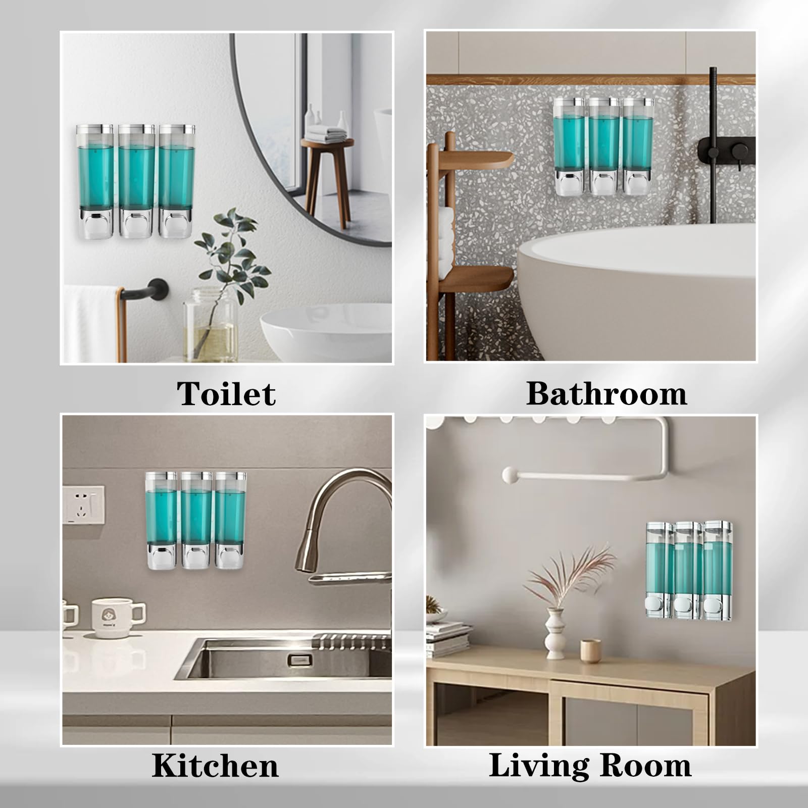 Distributeur De Shampoing Et Revitalisant Mural 3 Compartiments - Noir, Sans Perçage, Pour Salle De Bain