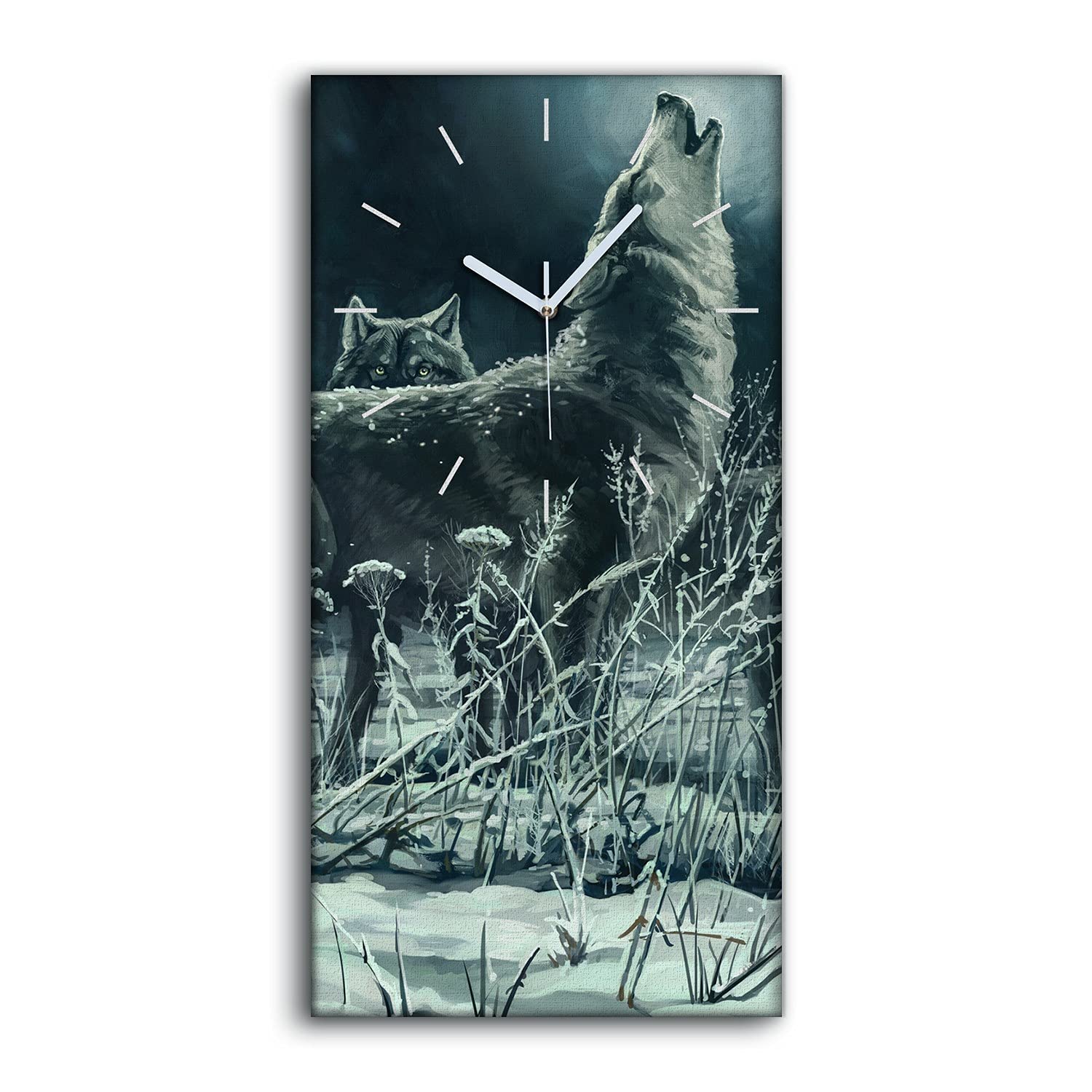 Horloge sur toile moderne loup tableau mural silencieux salon 30x60