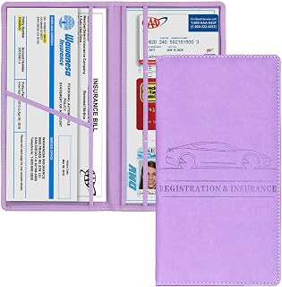 Car Document Holder, Magnetic Vehicle Registration Organizer with Dual Slots - PU Leather Insurance Card Holder for Glove Box, Fits Driver's License & Auto Paperwork (9.45x5x0.4 Inch) (Purple)