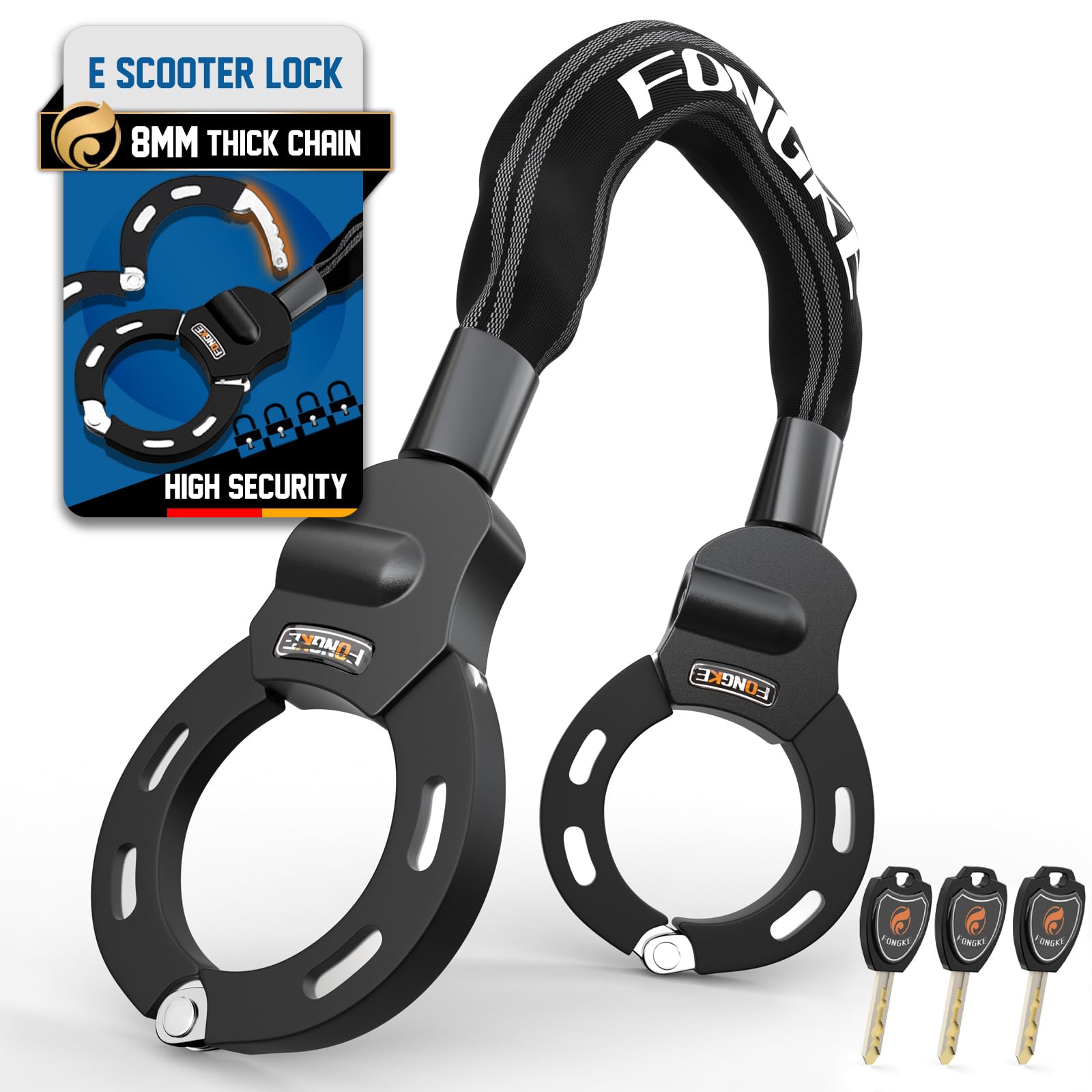 High-Safety 8mm Steel Chain Anti-Theft Key Lock For E Scooter E Bike City Scooter Motorcycle - View #11