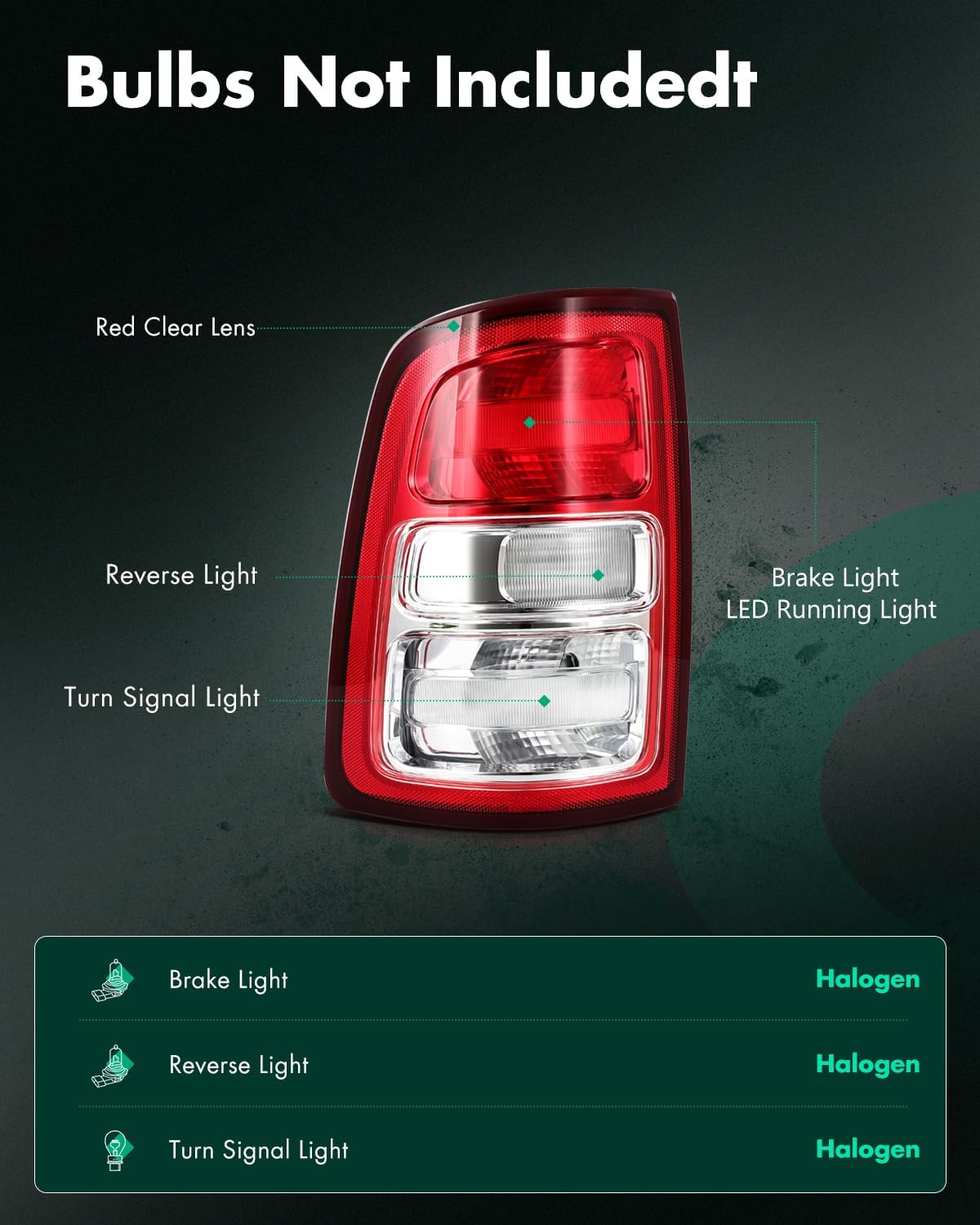 SCITOO Tail Light Assembly Fit 2019-2024 for RAM 2500 3500 Chrome Housing Red Left Tail light 68361715AD