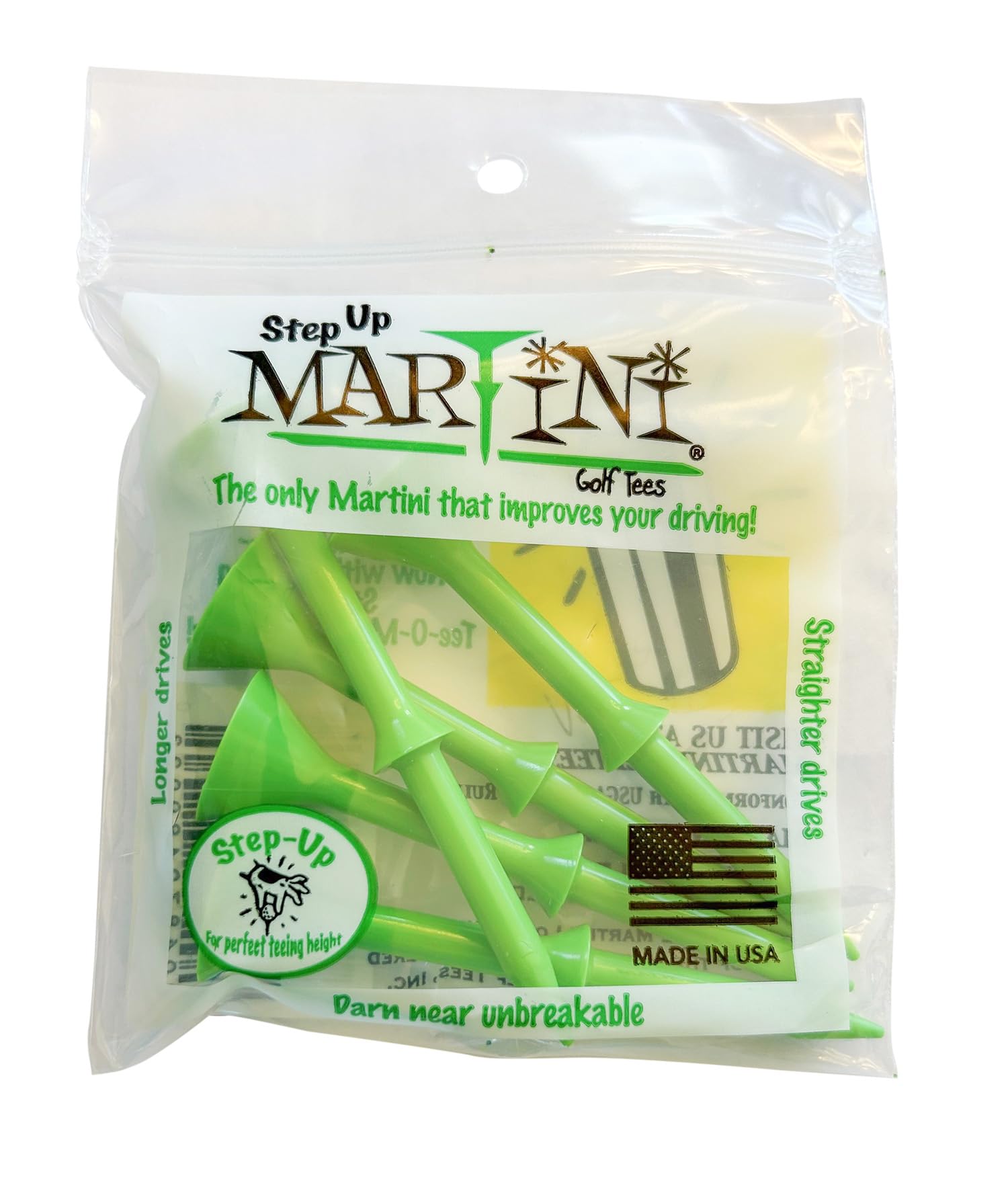 MARTINIStep-Up Golf Tees - Virtually Unbreakable Durable 3 1/4 Inch Plastic Tees (5 Pack)