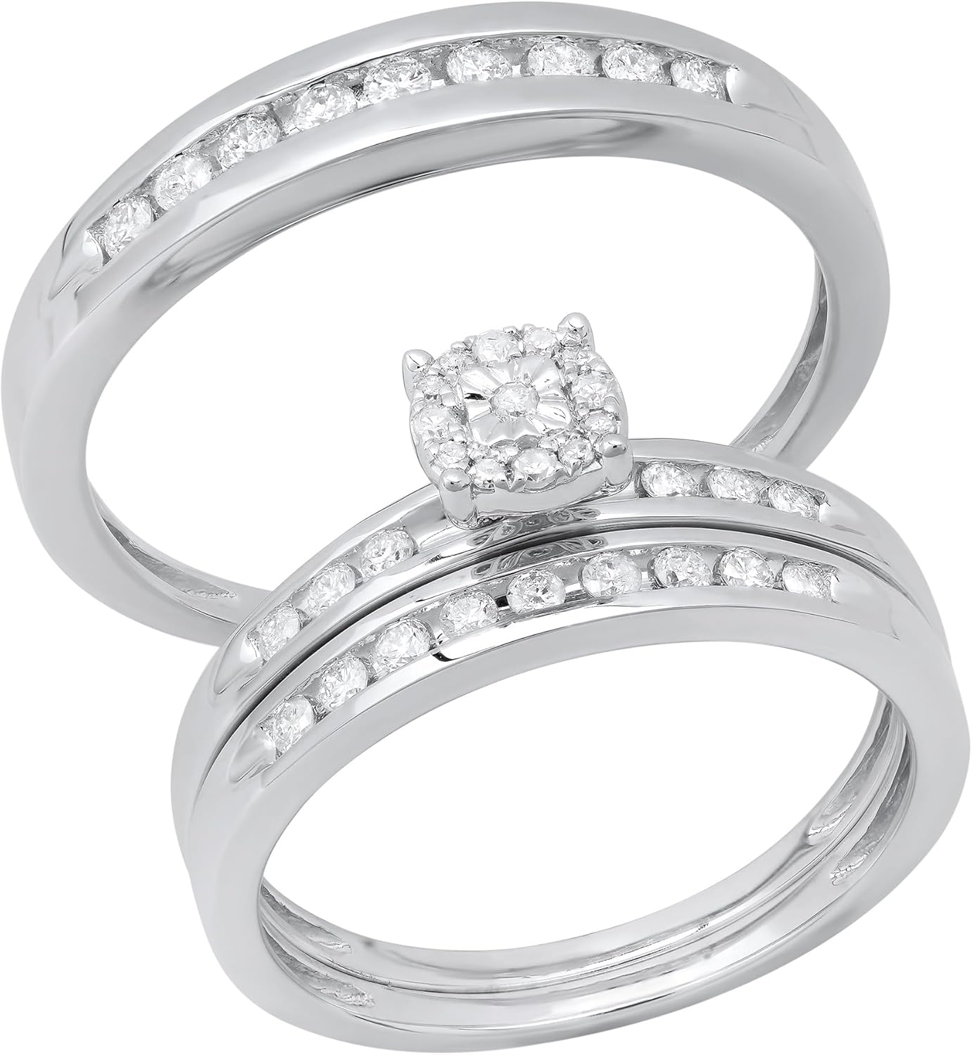 Dazzlingrock Collection 0.49 Carat Round Lab Grown White Diamond Cluster Wedding Trio Ensemble Set in 925 Sterling Silver