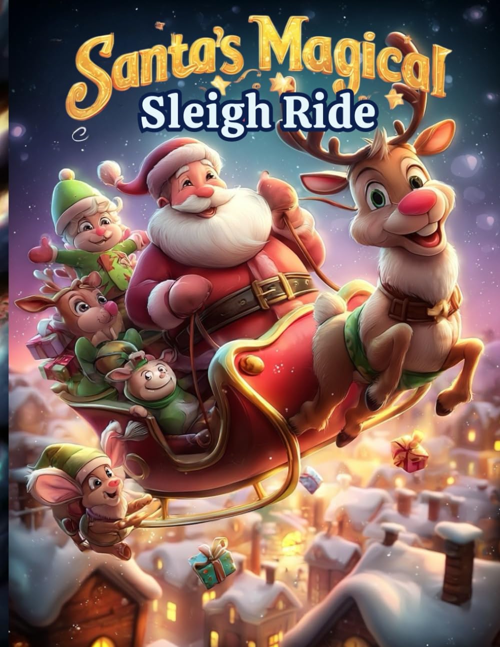 Santa’s Magical Sleigh Ride: Fly through the snowy skies with Santa and his reindeer in a magical Christmas adventure to color and enjoy!