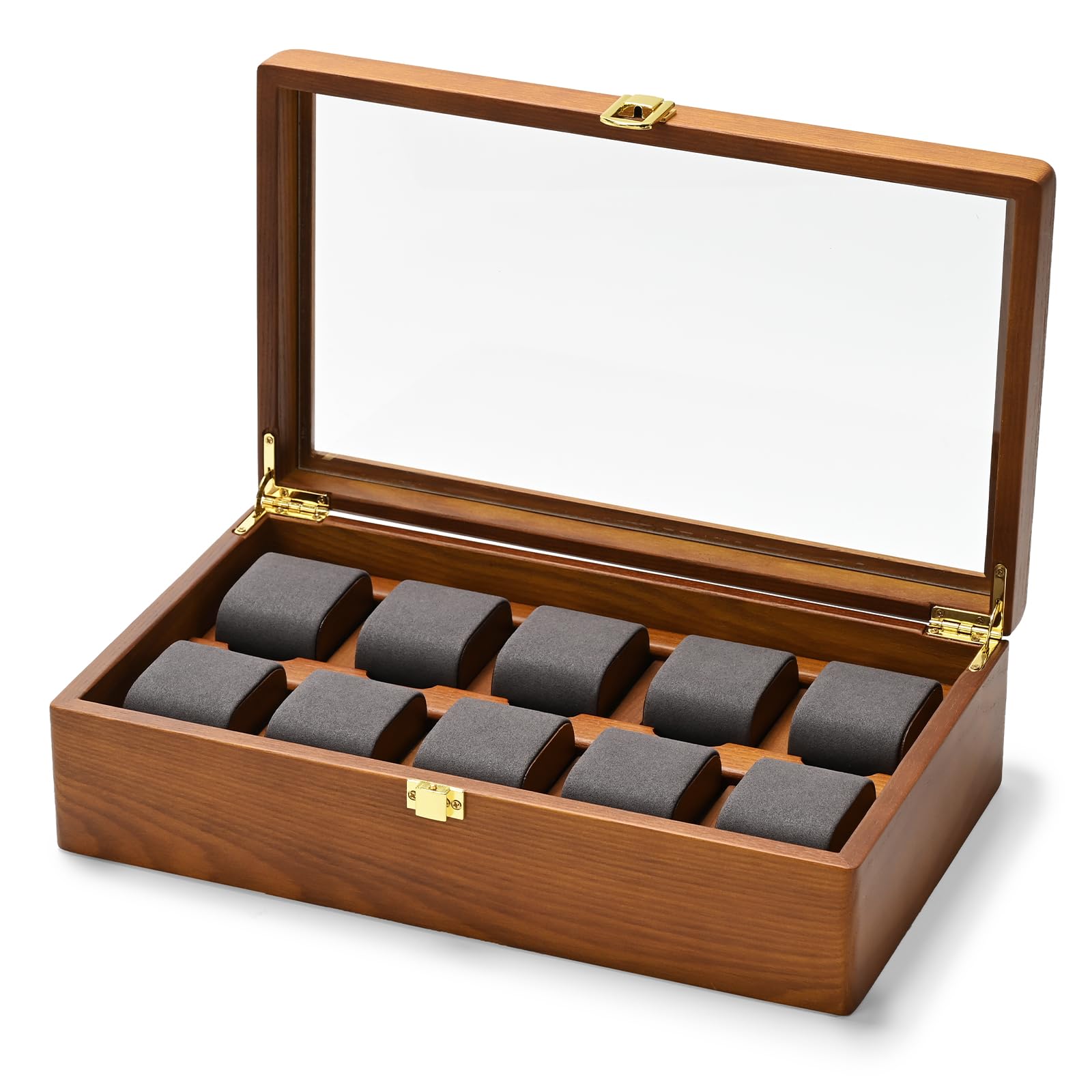 Oirlv Caja Para Relojes De Madera Maciza Organizador Con Tapa 10 Relojes De Almacenamiento Caja De Reloj Con Cojines Extraíbles Reloj(Gris Oscuro)