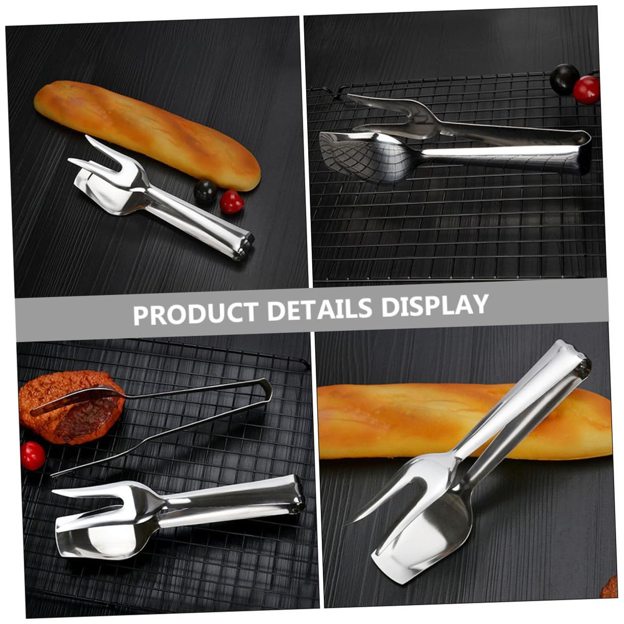 2 pezzi Pinze da Cucina in Acciaio Resistente Clip Alimentari per Barbecue e Buffet per Servire Pane Torte e Insalate Maneggevoli e Sicure al Calore