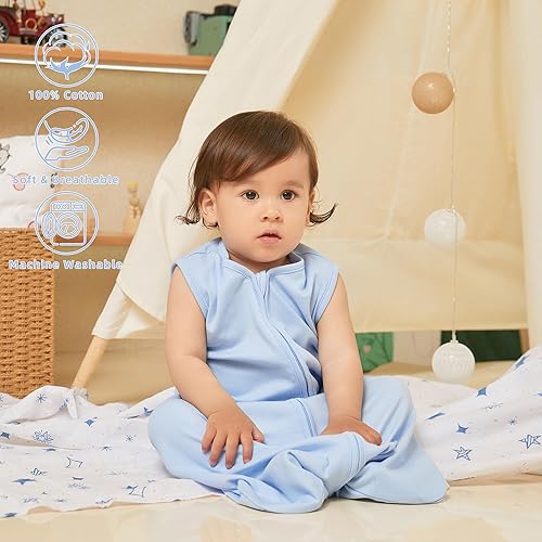 Miniatura 7 de DaysU Cotton Baby Sleep Sack, Baby Sleeping Bag with Two-Way Zipper, 0.5 TOG Wearable Blanket for Newborn Baby Boys and Girls