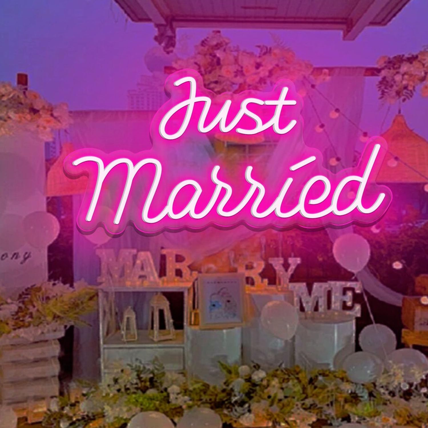 Just Married Neon Schild, dimmbares LED-Liebeslicht für | Hochzeitsdekorationen, Antrag, Verlobung, künstlerische Wanddekoration