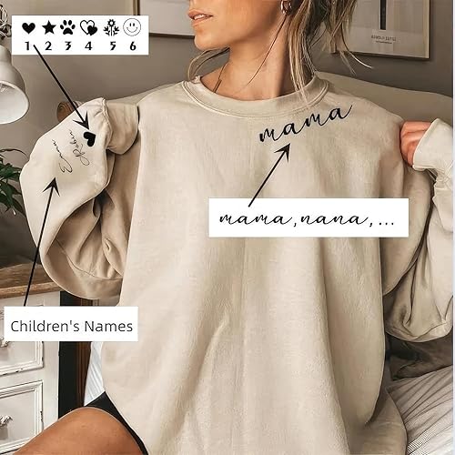 Miniatura 2 de NAZENTI Custom Mama Embroidered Sweatshirt With Kids Names Sleeve-New Mom Gift Personalized, Mama Birthday