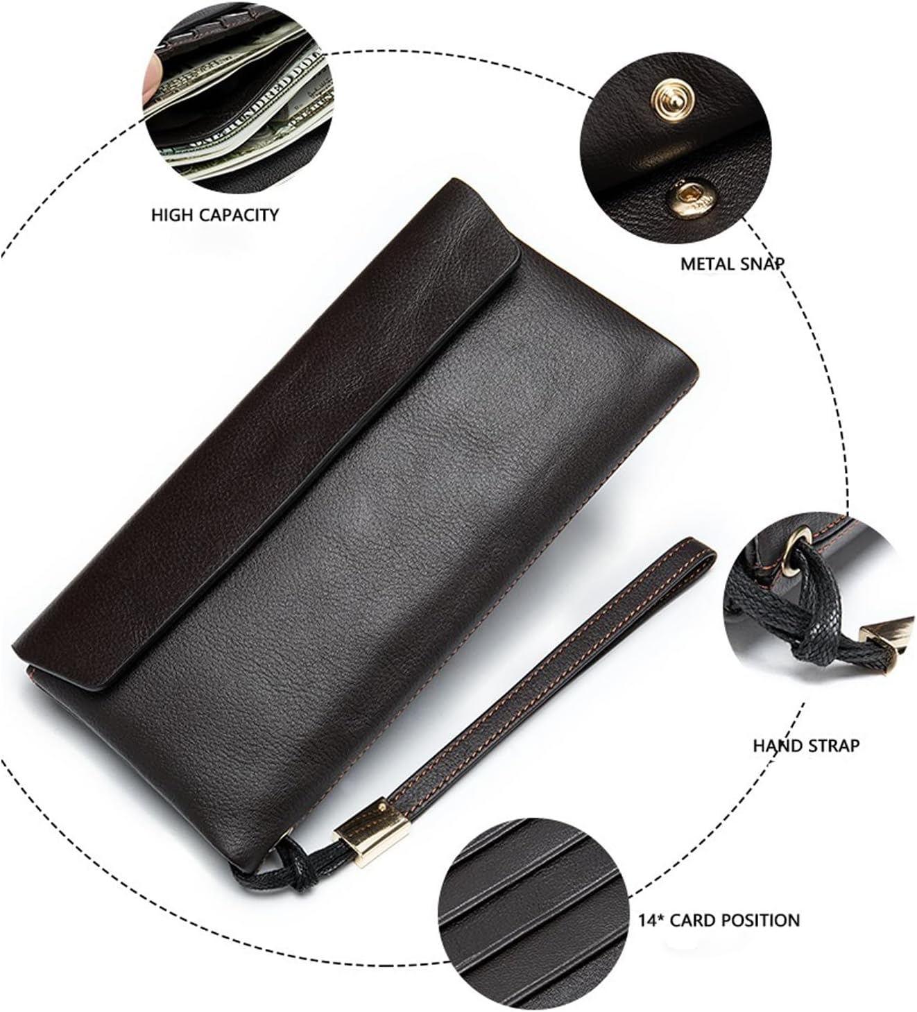 Premium Leather Long Wallet for Women, Large Capacity Clutch Handbag, Business Phone Card Holder, Hand-Carrying Design (Black)