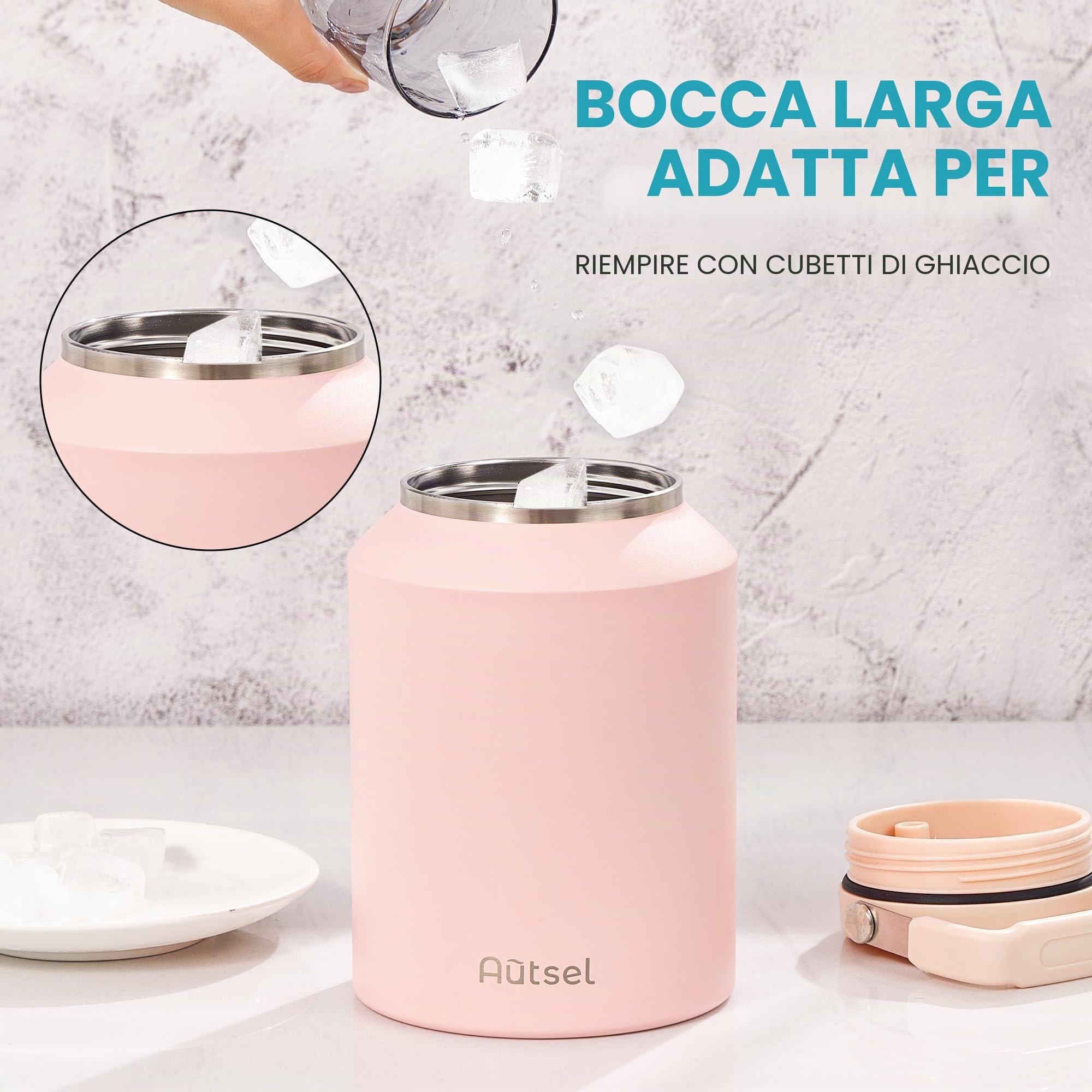 Borraccia Termica 2 litro Bottiglia Termica Senza Perdite Borraccia Palestra Sportiva in acciaio inox, rimanere fredde 24h o calde 12h, Senza BPA