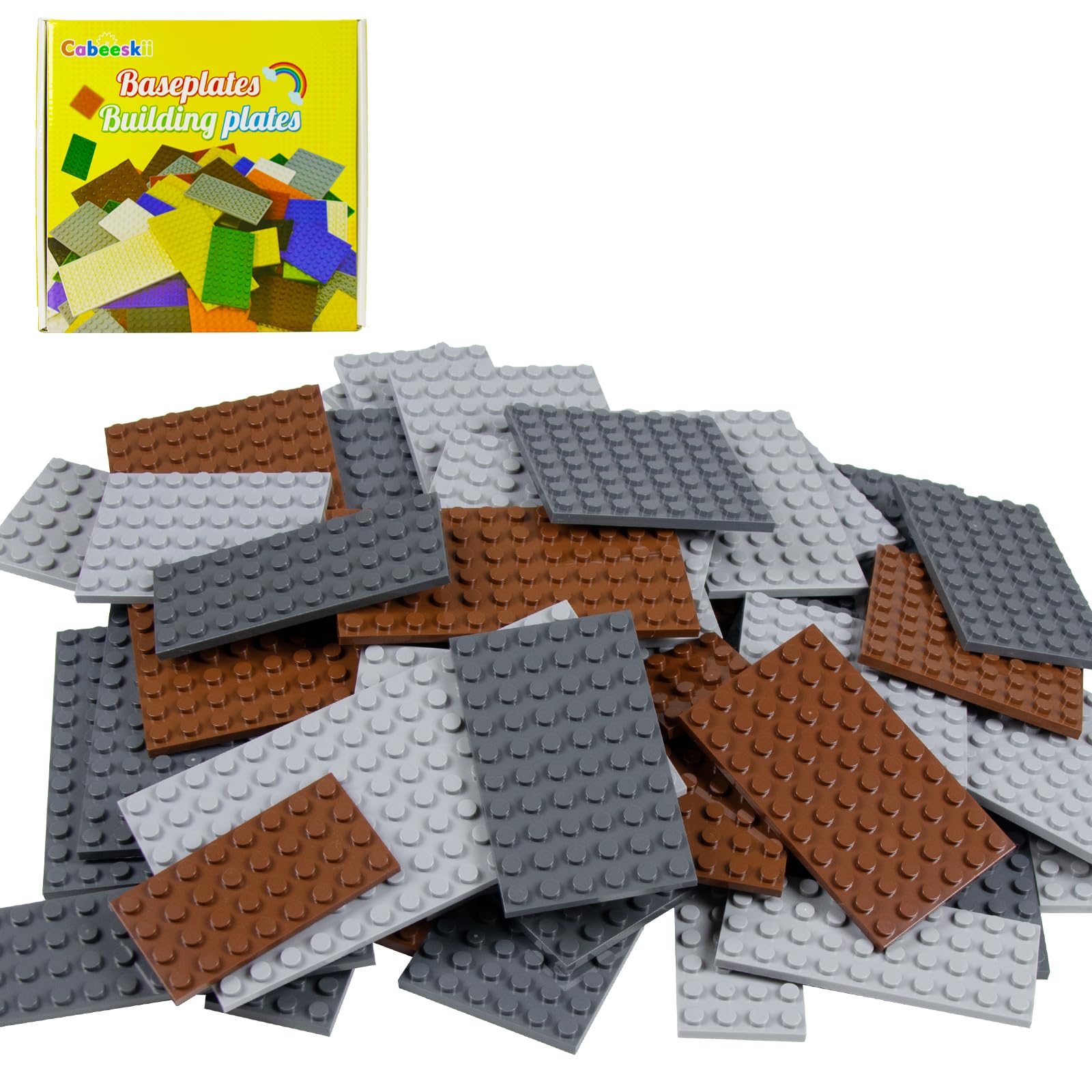 Cabeeskii Plaque de Construction Classique Compatible avec Les pièces et éléments Lego, Briques de Construction, pour la Plupart des Marques (Dark Grey, Light Grey, Brown, 60PCS)