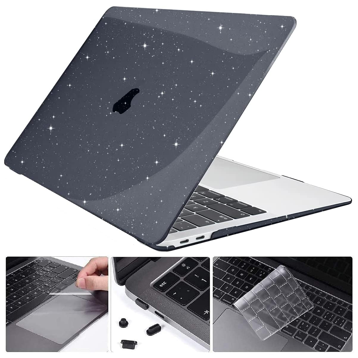 SwooKSwooK Case for M2 MacBook Pro 13 inch with/Without Touch Bar Plastic Hard Shell Case Cover with Keyboad Dustplugs TrackPad (Sparkly Black)