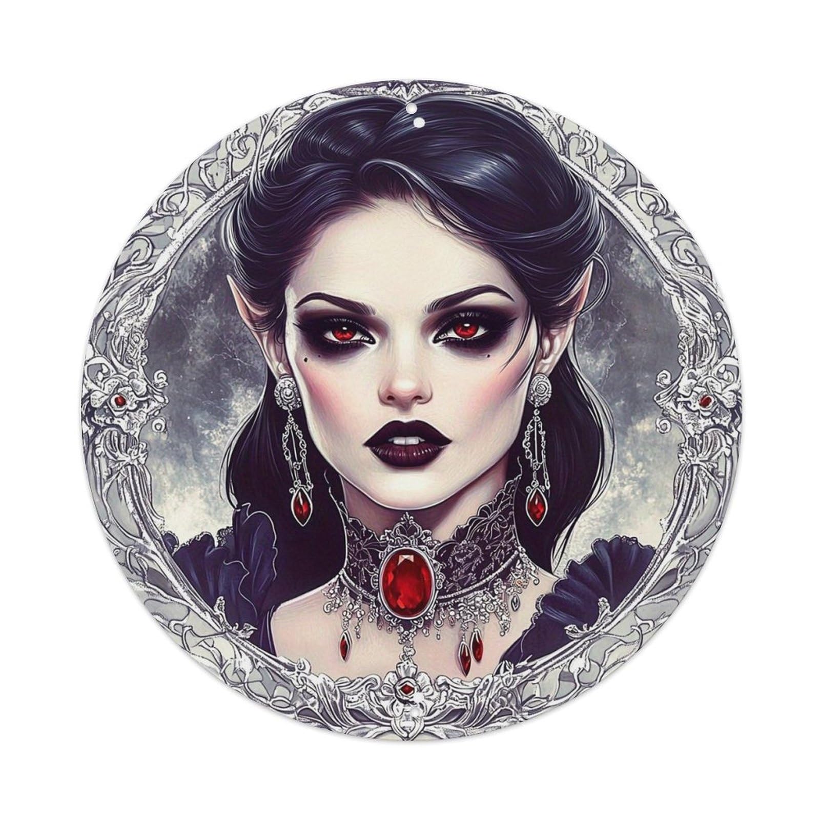 Elegant Gothic Vampire Portrait Vintage Round Tin Sign Retro Metal Wall Decor Metal Poster, Home Bar Garage Cafe Wall Art Decoration 8x8Inches
