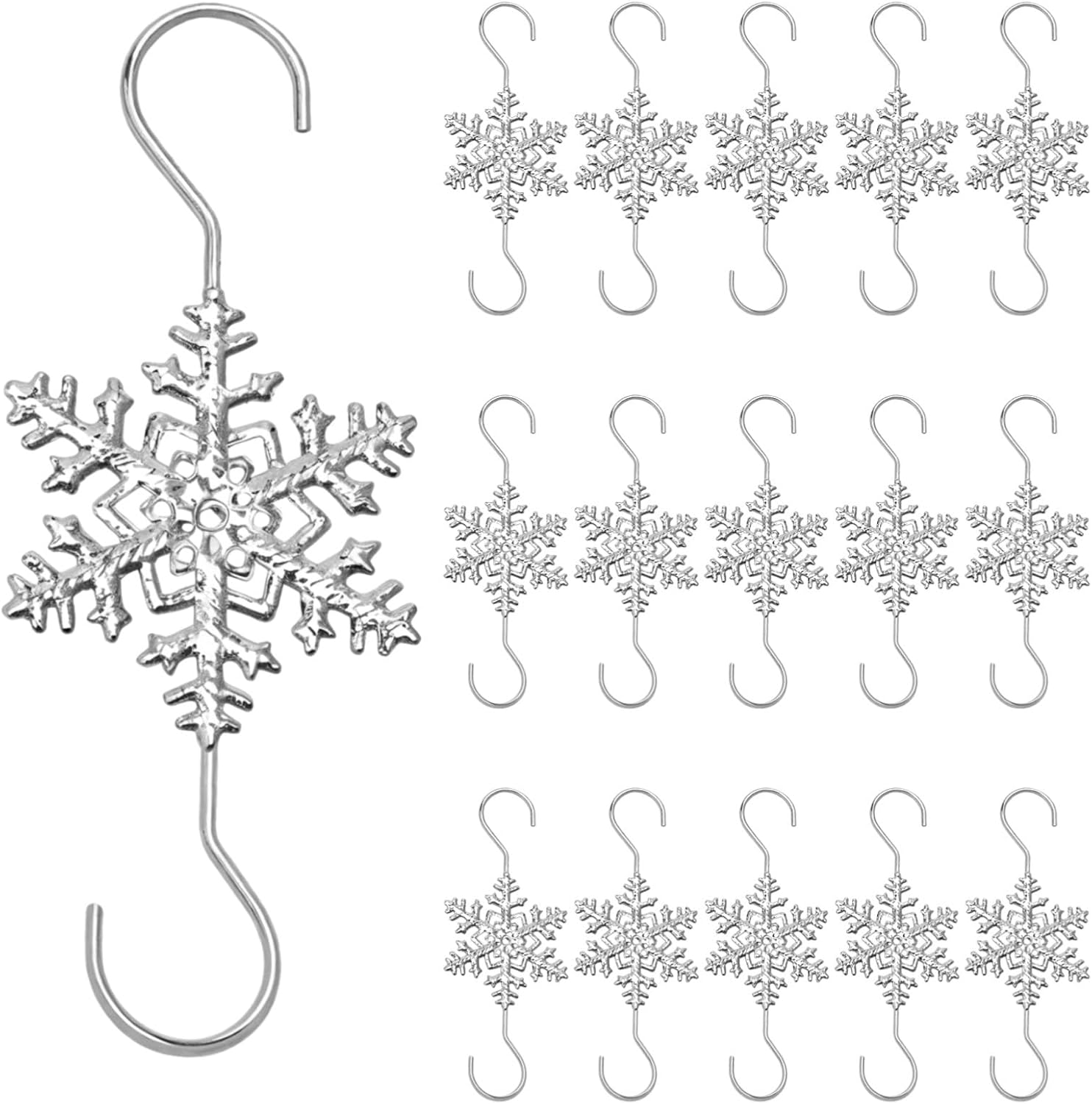 40-Piece Silver S-Shaped Ornament Hangers with Snowflake Pattern, Metal Holiday Hooks for Tree Decorations, Rust-Resistant Finish