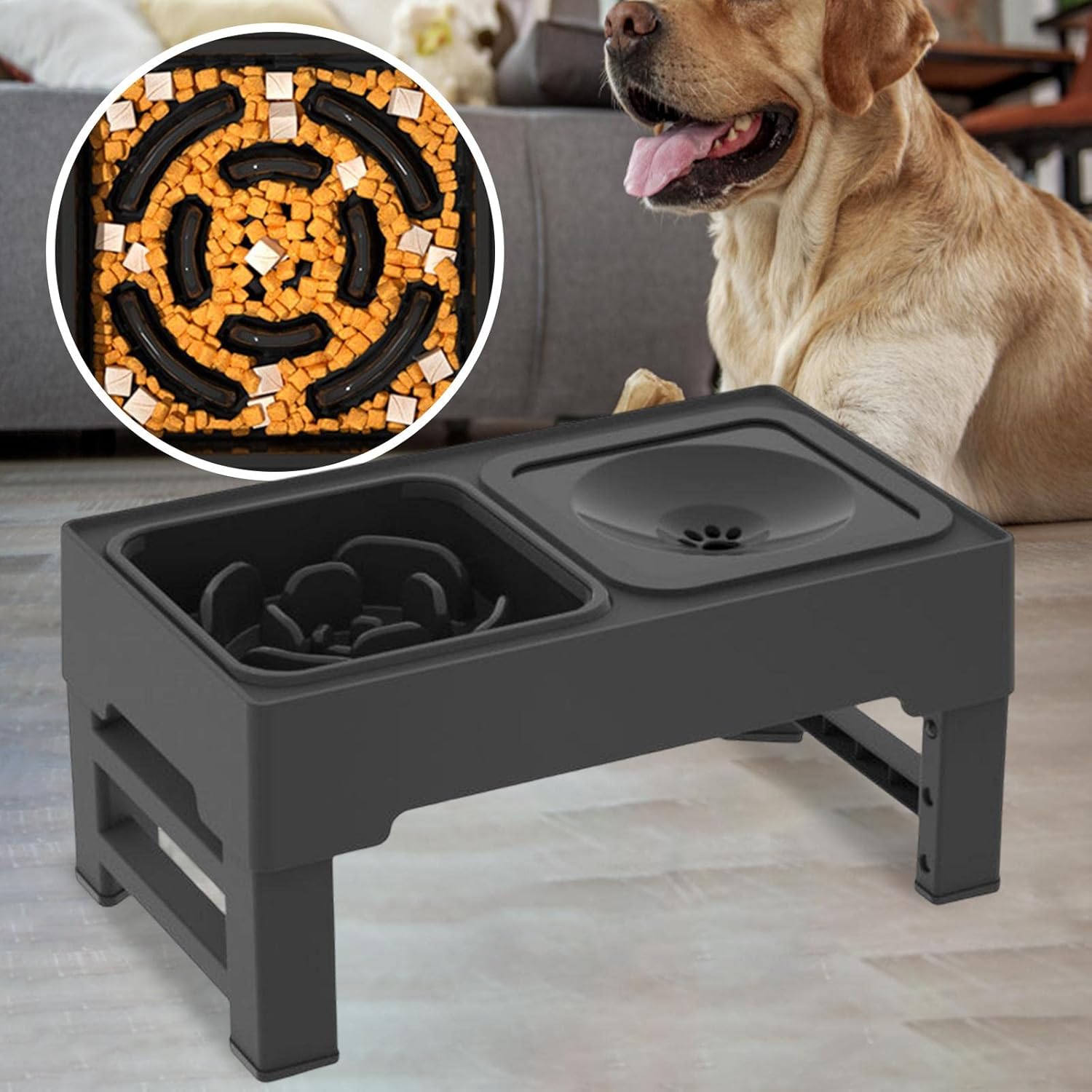 Dog Bowl Container Water Feeding Bowls Elevated Feeder with Stand Medium Dogs and Cats Outdoor Use, Feeder Bowl black