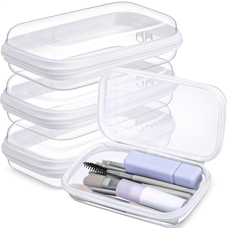 Hoolerry Estojo de zíper rígido transparente em plástico, branco, tamanho S, pacote com 3