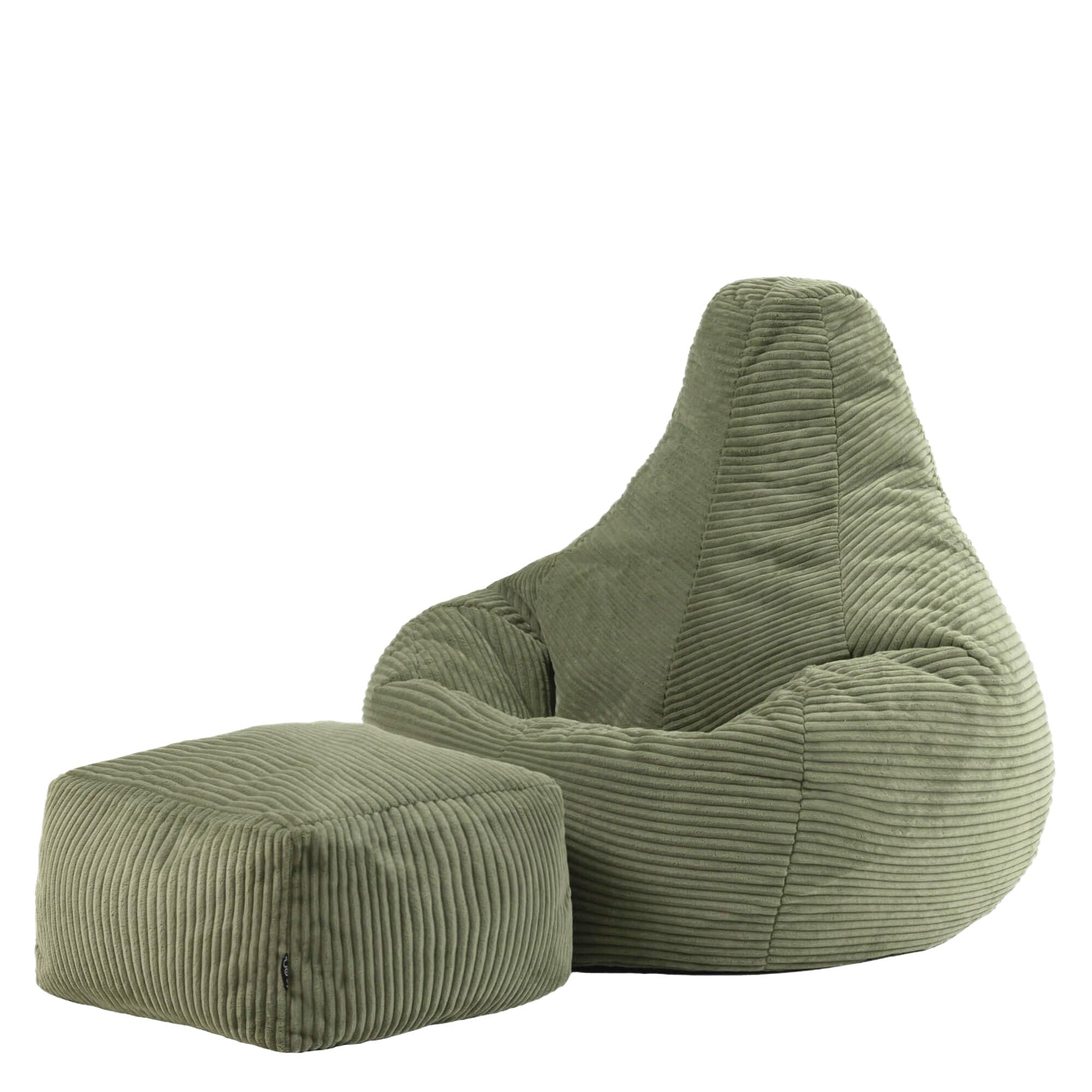 Icon Dalton Sitzsack mit Hocker Cord, Salbeigrün, Gaming Sitzsack Erwachsene mit Füllung, Bean Bag, Cord Sessel, Lounge Sessel, Lounge Stuhl, Schlafzimmer, Wohnzimmer, Wohnzimmer Möbel