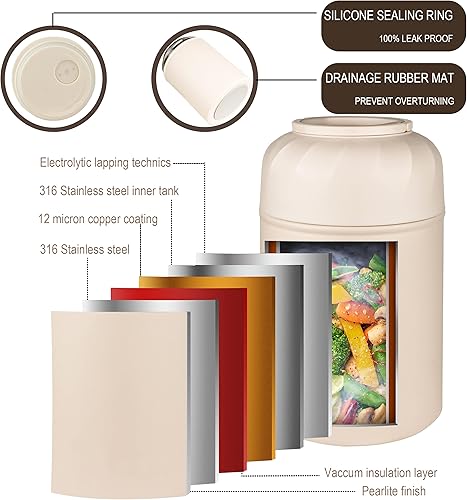 Miniatura 18 de Termo de sopa para alimentos y bebidas calientes, lonchera térmica para niños, contenedor de alimentos aislado al vacío de 17 onzas con cuchara