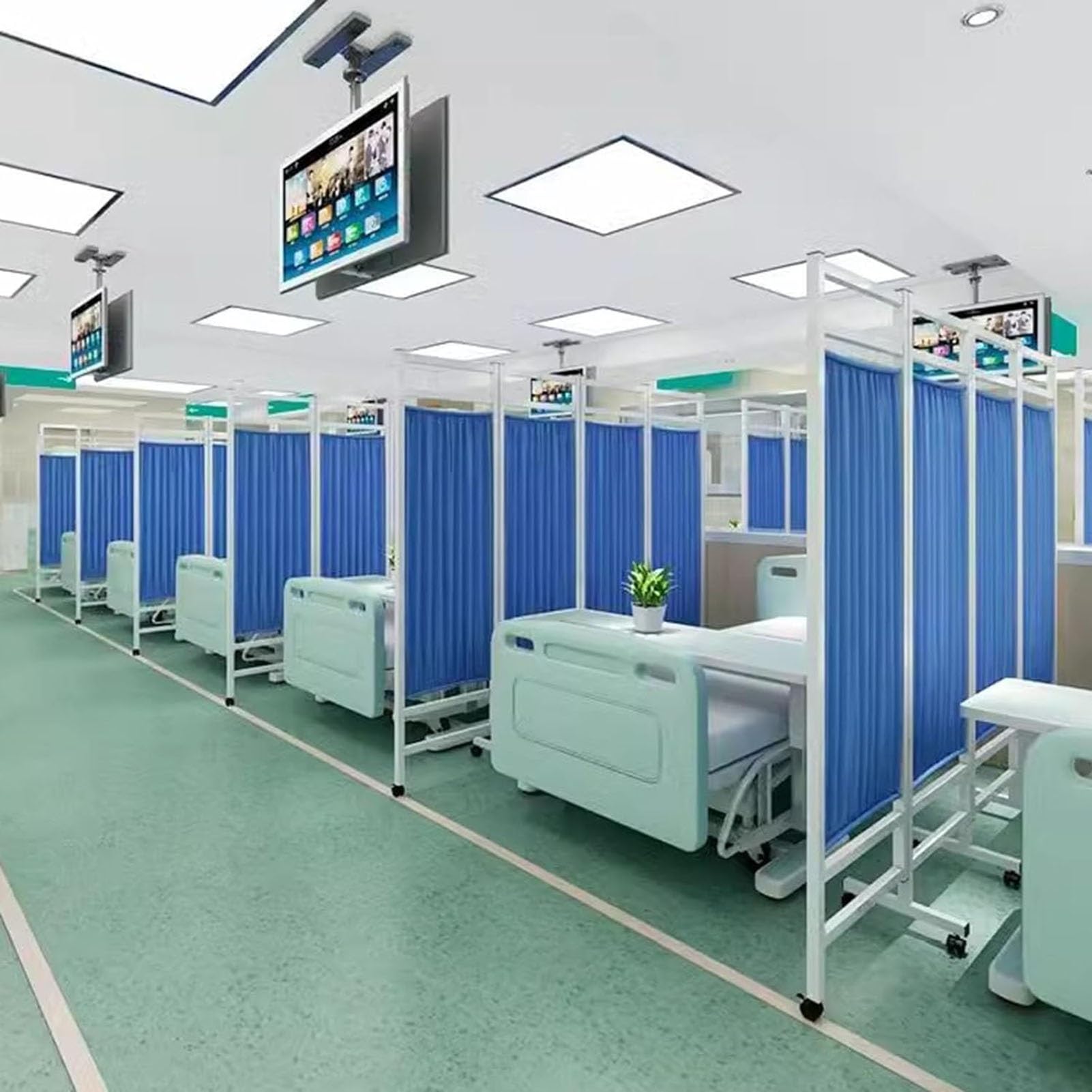 3/4 Panel Mobile Medical Privacy Screen on Wheels, 6 Ft Rolling Room Dividers Temporary Fence, Foldable Wall Panels Stand for Office/Hospital(Color:Blue,Size:3-Panels)