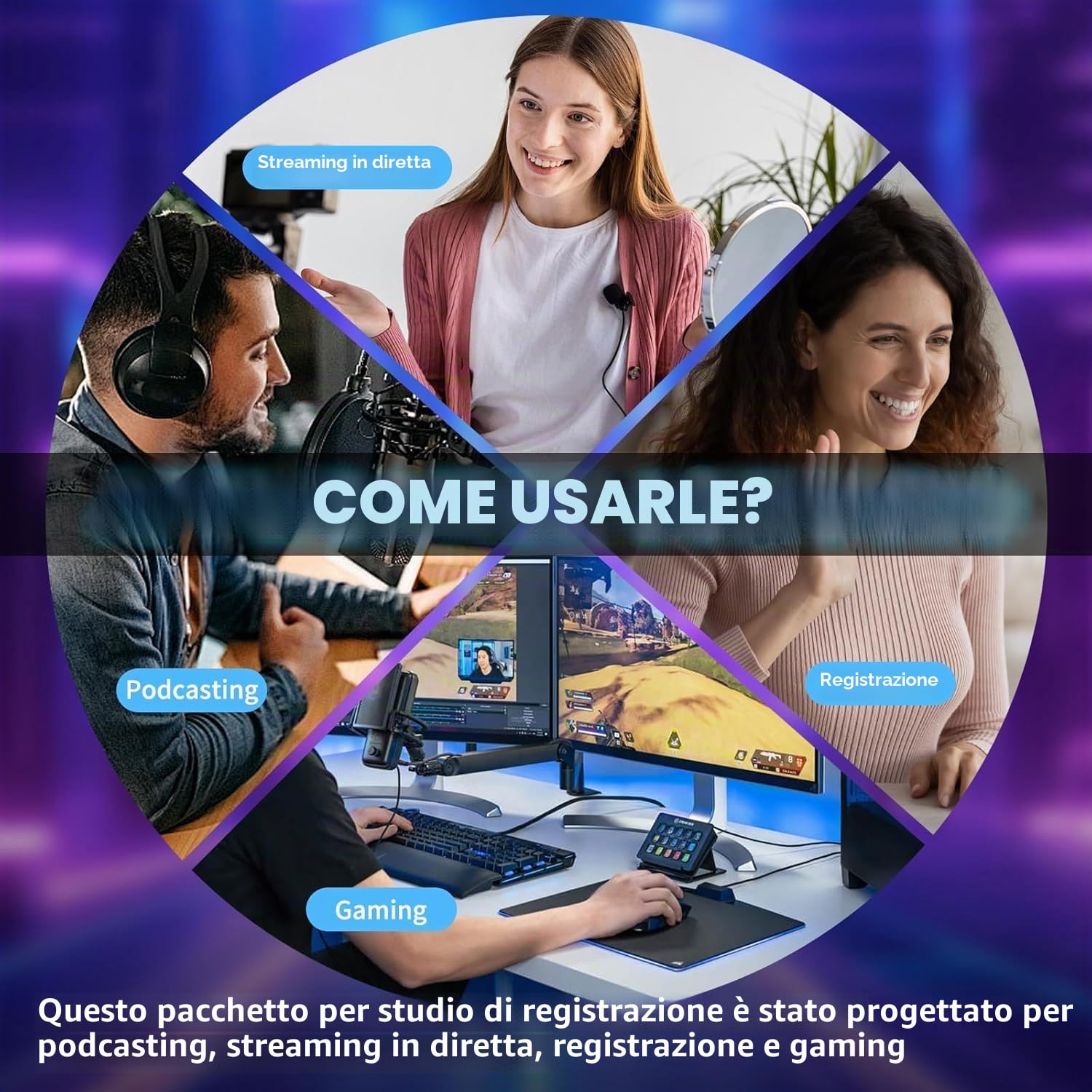 Kit di attrezzature per podcast, microfono USB per streaming e registrazione podcast, condensatore con mixer audio e scheda audio, adatto