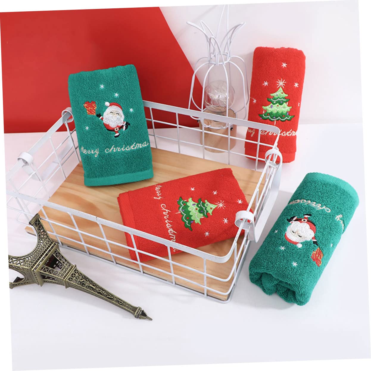 Cabilock 5 Juegos Suministros para Fiestas Navideñas Toallas Paños De Baño Lavadora Trajes Navideños Paño De Baño Algodón 3 Piezas * 5