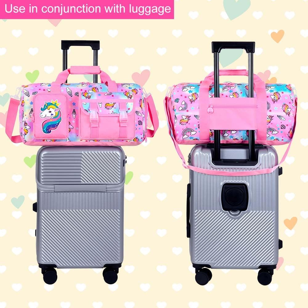 AGSDON Dance Ballet Bags for Girls, Kids Duffle Gym Bag Travel with Shoe Compartments Sports Ballet Bag Teens Weekender Sleepover Carry On Bag Unicorn/Dinosaur - Image 3