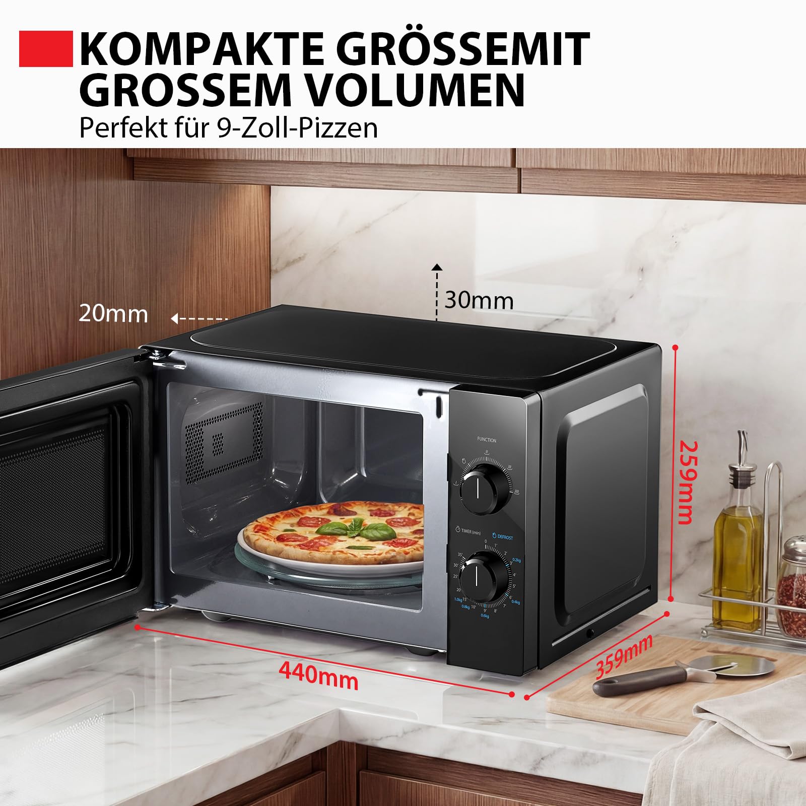 Toshiba MW2-MM20PE(BK) Freistehend Mikrowelle 20L 700W 5 Leistungsstufen Auftaufunktion LED-Beleuchtung Schwarz