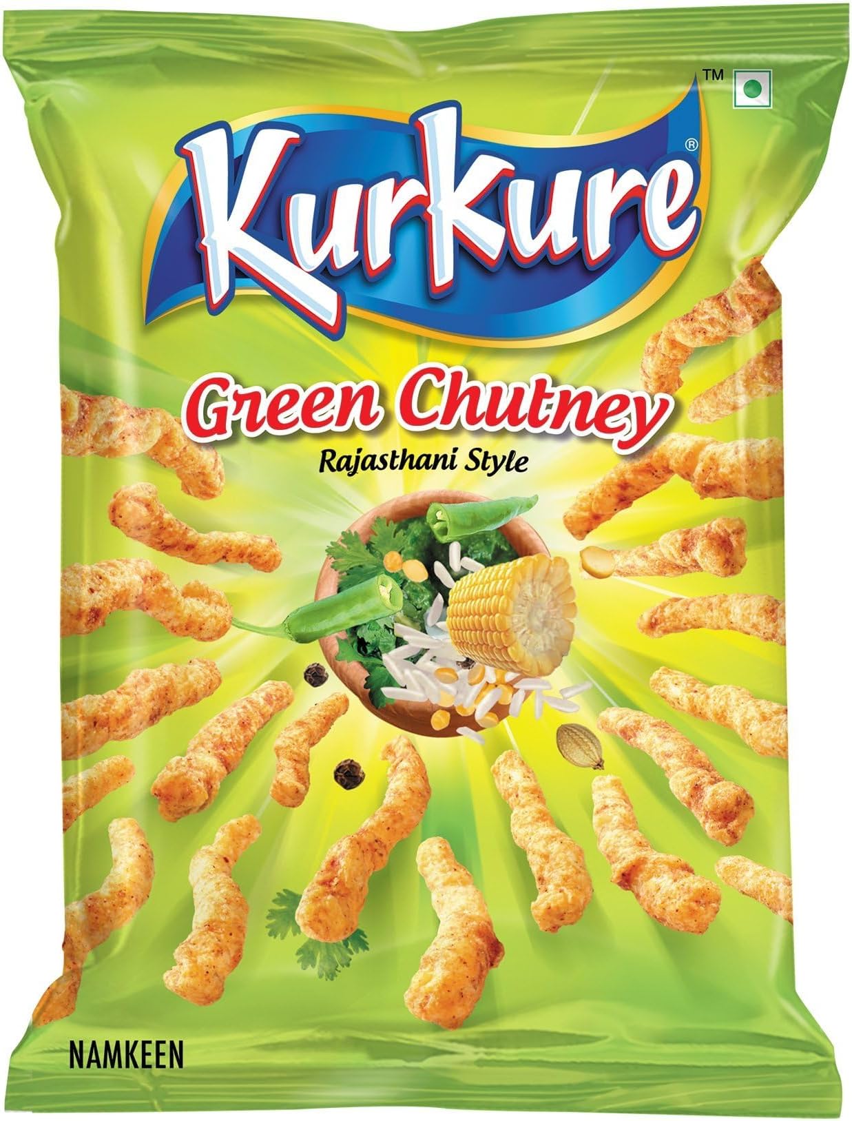 Kurkure Green Chutney Rajasthani Flavor | (Pack of 6) - Crispy and Tangy Indian Snack | Authentic Rajasthani Taste | Perfect Tea-time Snack