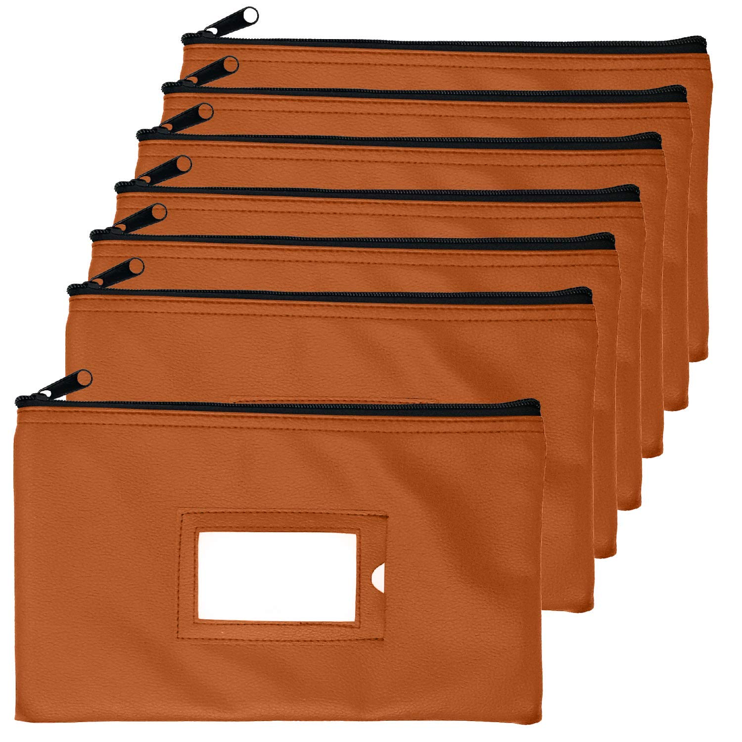 Money Bank Deposit Bag with Zipper | 11x6 inch | Brown | Durable Leatherette Money Cash Coin Check Wallet Pouch for Men & Women with Framed ID Window and Blank Card | by GIDABRAND (7)