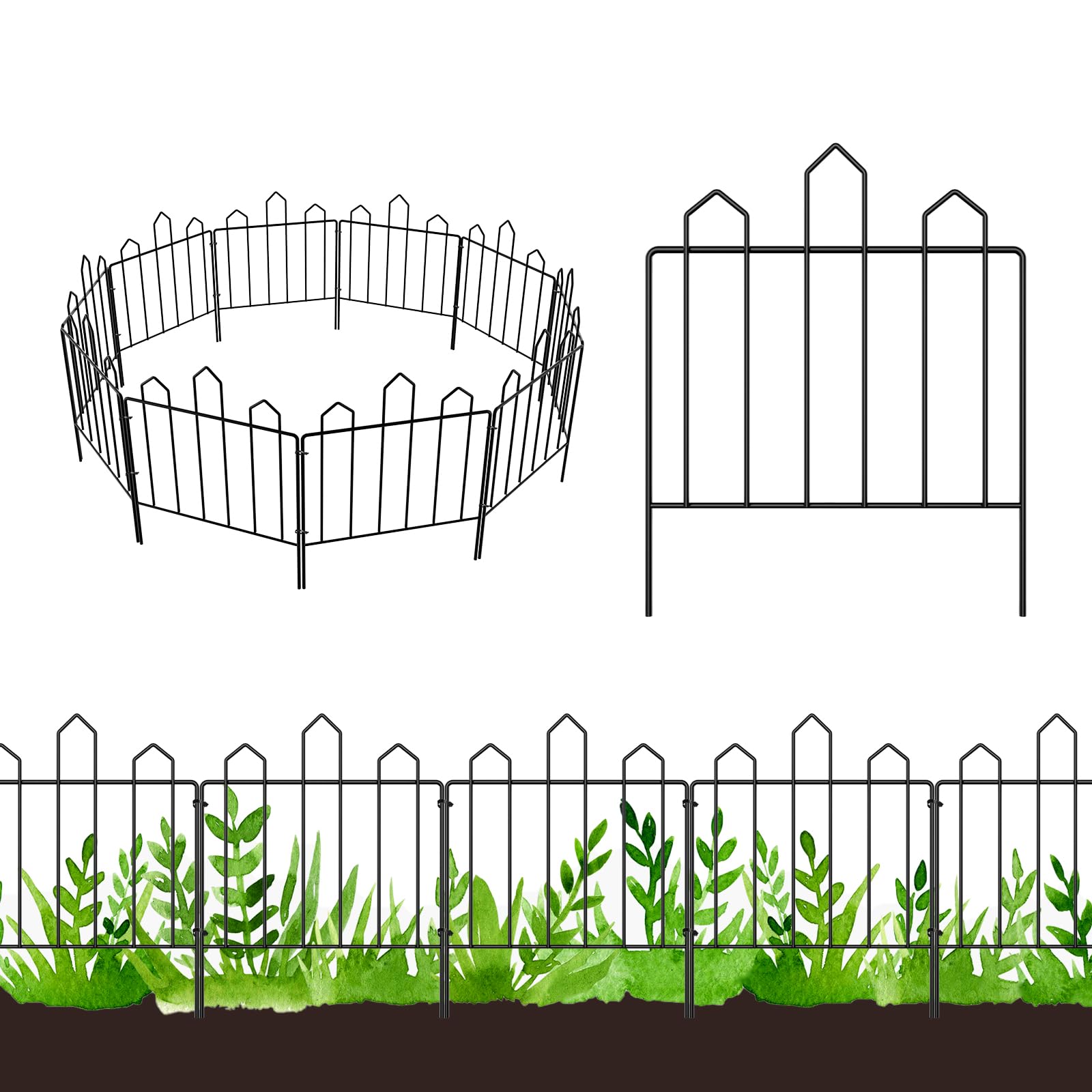 Decorative Garden Fence Fencing 26ft (L) x 17in (H), 24 Pack Rustproof Landscape Wrought Metal Wire Border Animal Barrier for Dog, No Dig Fences, Flower Bed Edging for Yard Patio Outdoor Decor