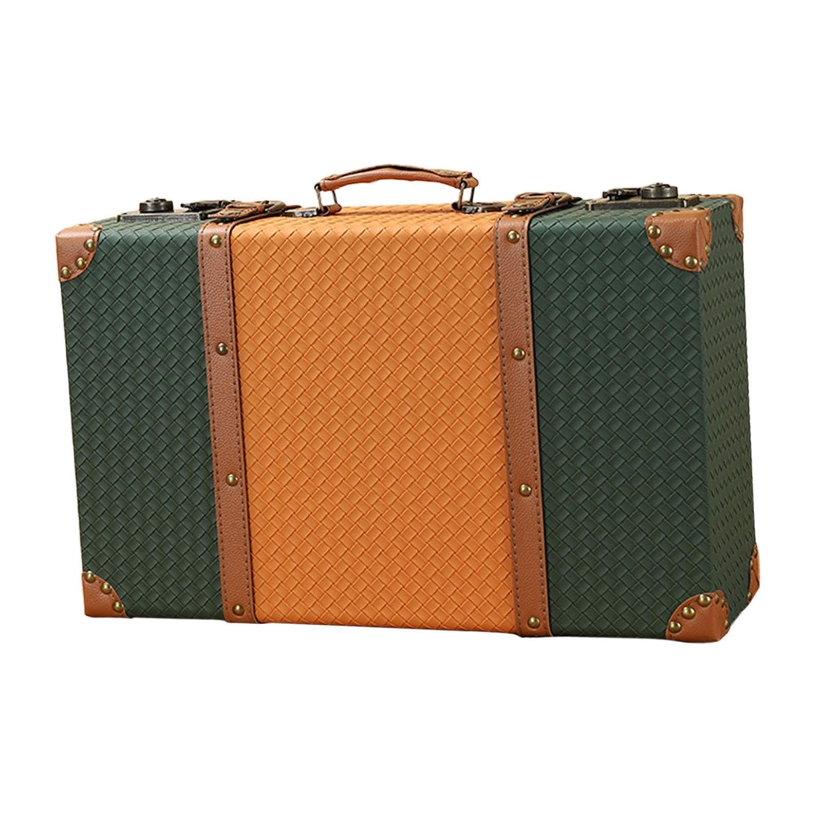 vintage style trunk suitcase home decor portable wood decorative storage box green 47.5x14x30.5cm| luggage