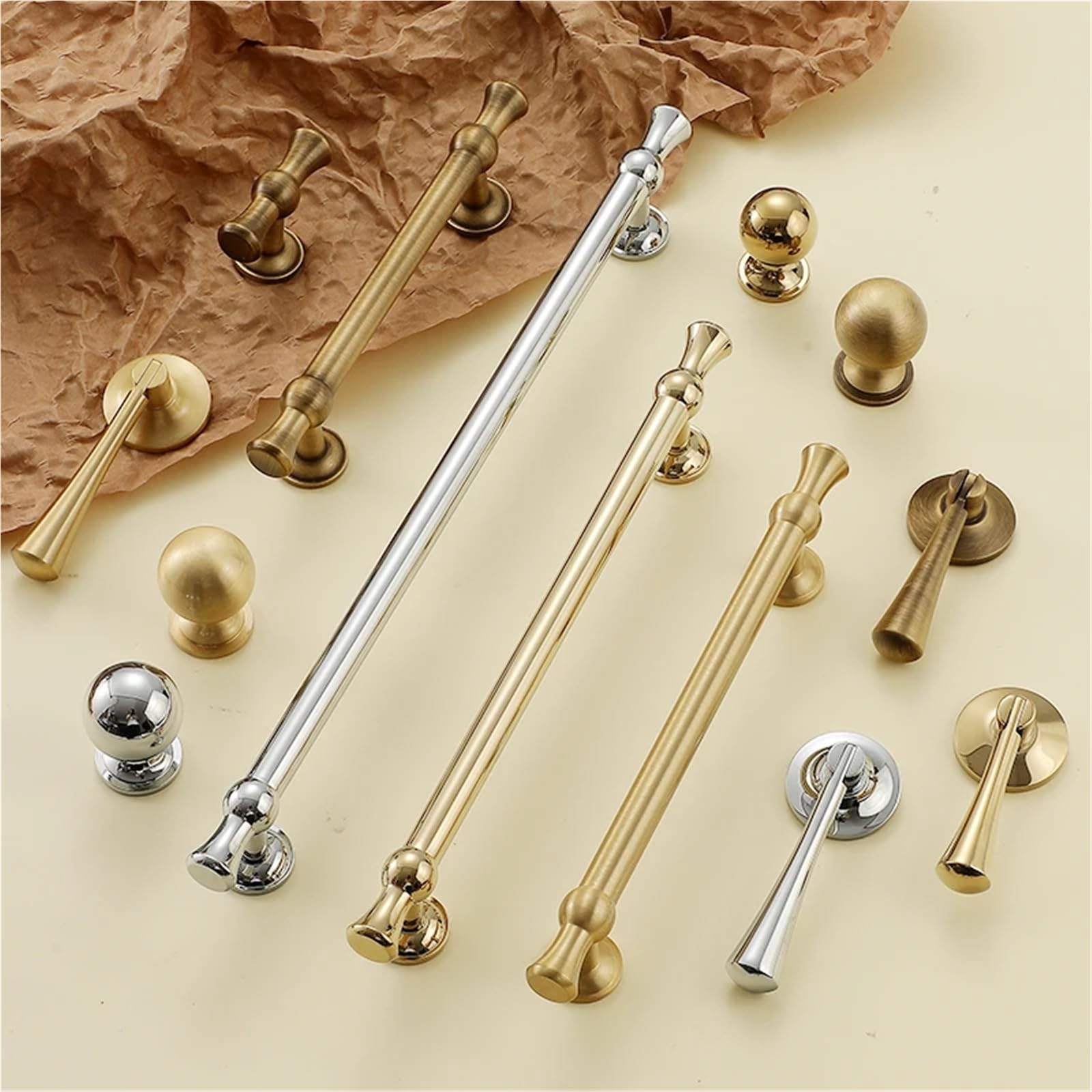 DFLPBHAV Simple Modern Wardrobe Door Handle All Copper Gold Single-Hole Drawer Cabinet Handle 1Pcs(Brushed gold-224)