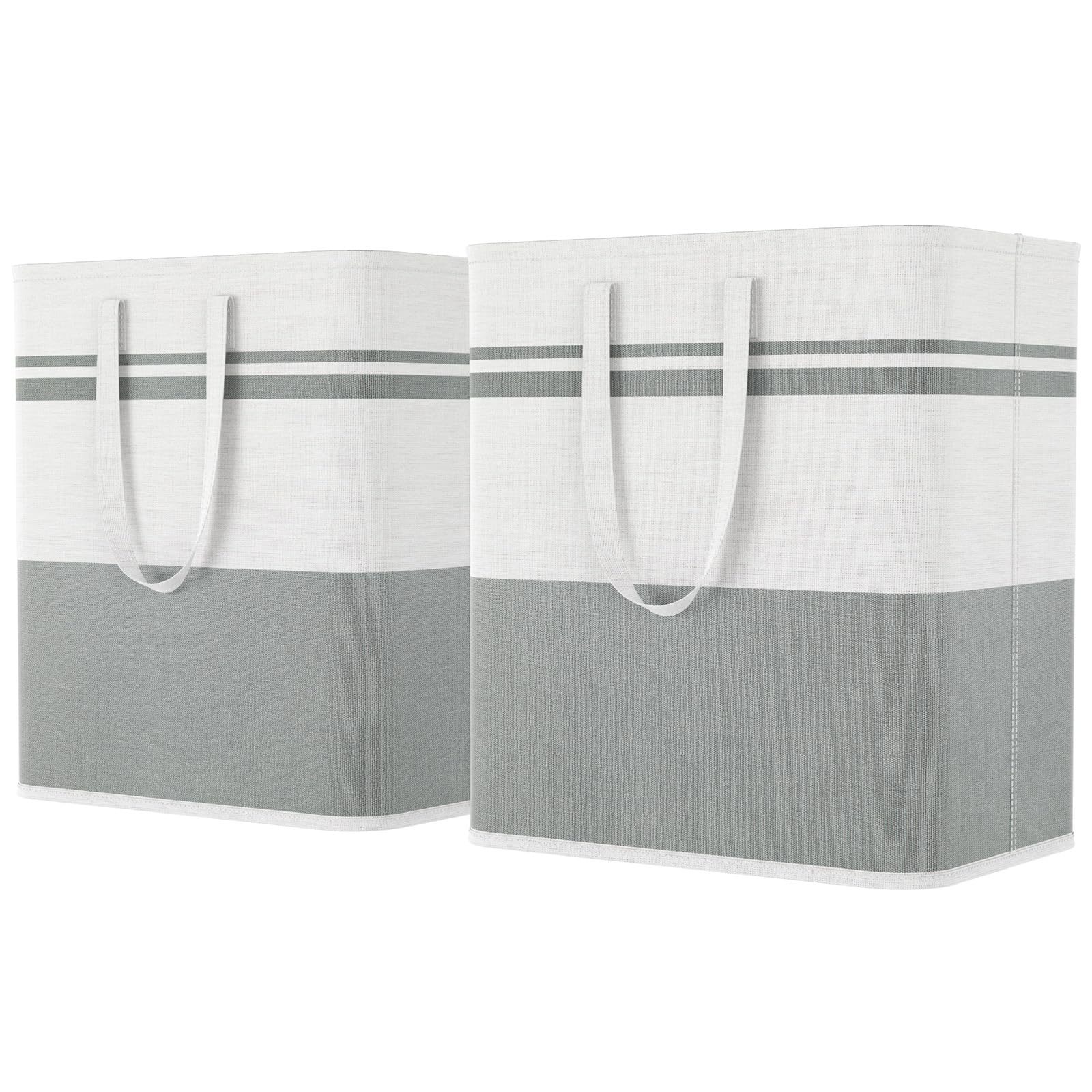 Lifewit2 Pack 60L Large Freestanding Laundry Hamper, Collapsible Laundry Basket with Easy Carry Handles, Waterproof Tall Clothes Hamper for Laundry Dorm Bedroom Bathroom, Grey-WhiteRecycled Claim Standard 100