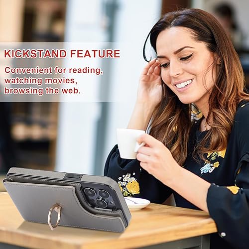 Miniatura 6 de Folosu Funda compatible con iPhone 14 Pro Max con soporte para tarjetas, rotación de 360, soporte de anillo de dedo con función atril, bloqueo RFID,