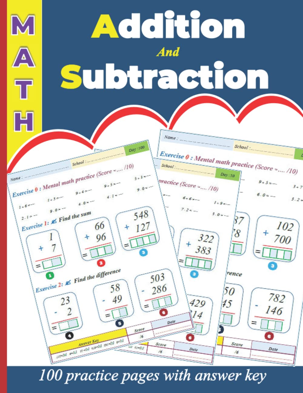 Math : Addition & Subtraction Workbook for kids: 100 practice pages with answer key