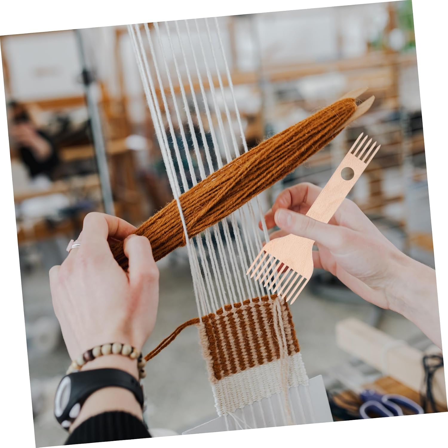 Wooden Double Ended Loom Comb Beige for Tapestry Weaving Tool
