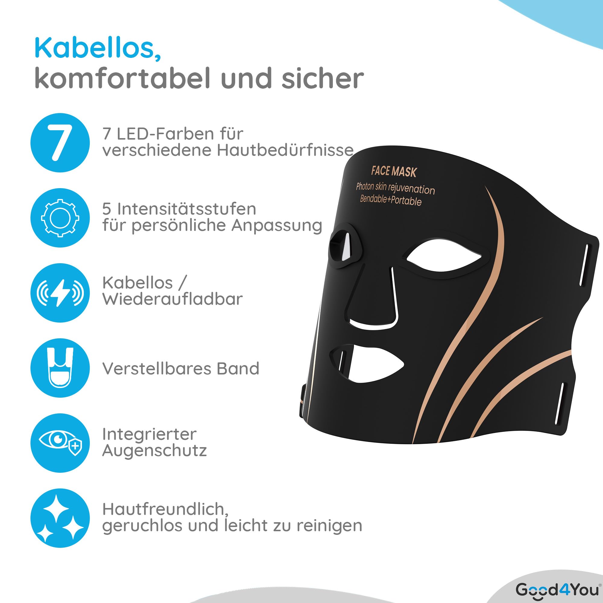 Good4You Led Gesichtsmaske - Kollagen & Led Maske - Infrarotlampe - Rote Lichttherapie - Infrarot-Therapie - Red Light Therapy - Led Face Mask