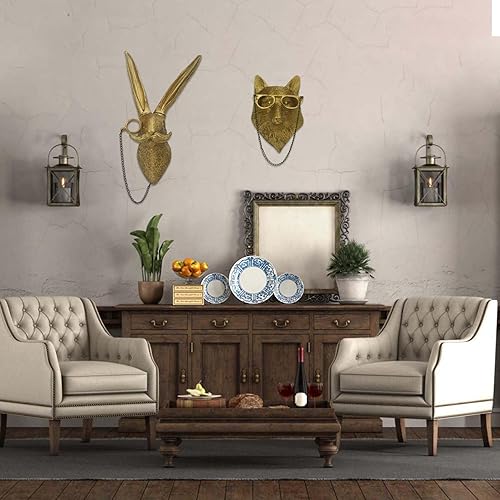 Miniatura 6 de Juedawyal Decoración artística de pared de cabeza de animal, cabeza de conejo, decoración de pared de animal, adornos bronceados para colgar en la
