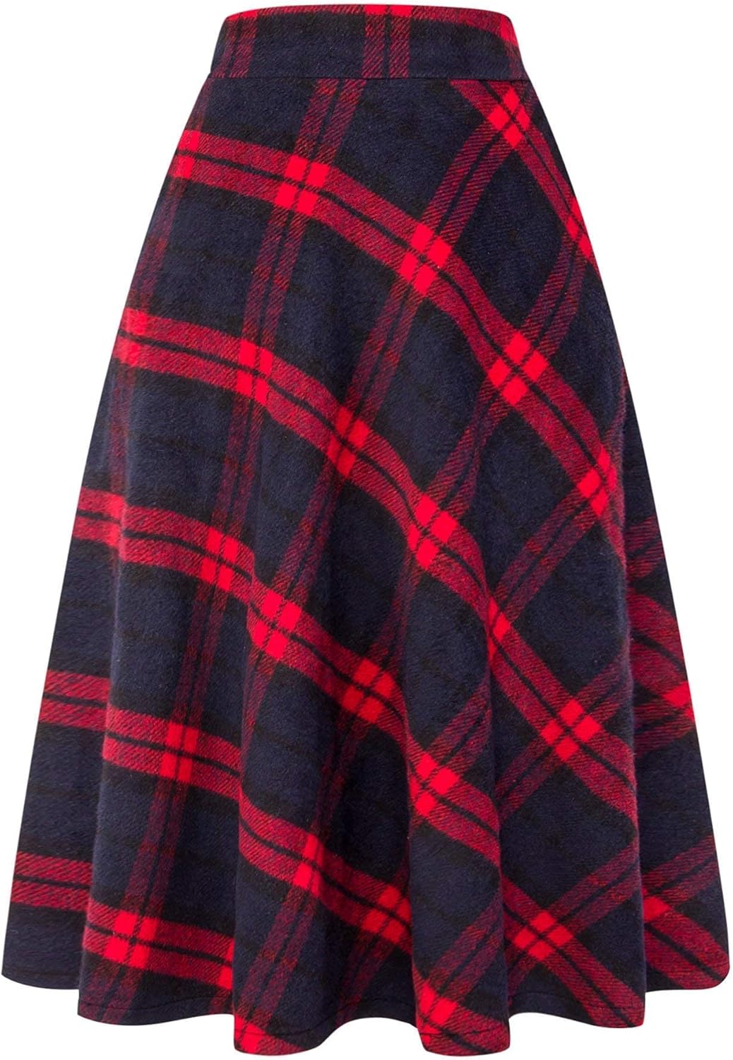 Womens Long Wool Plaid Skirts Aline High Waisted Warm Winter Skirts