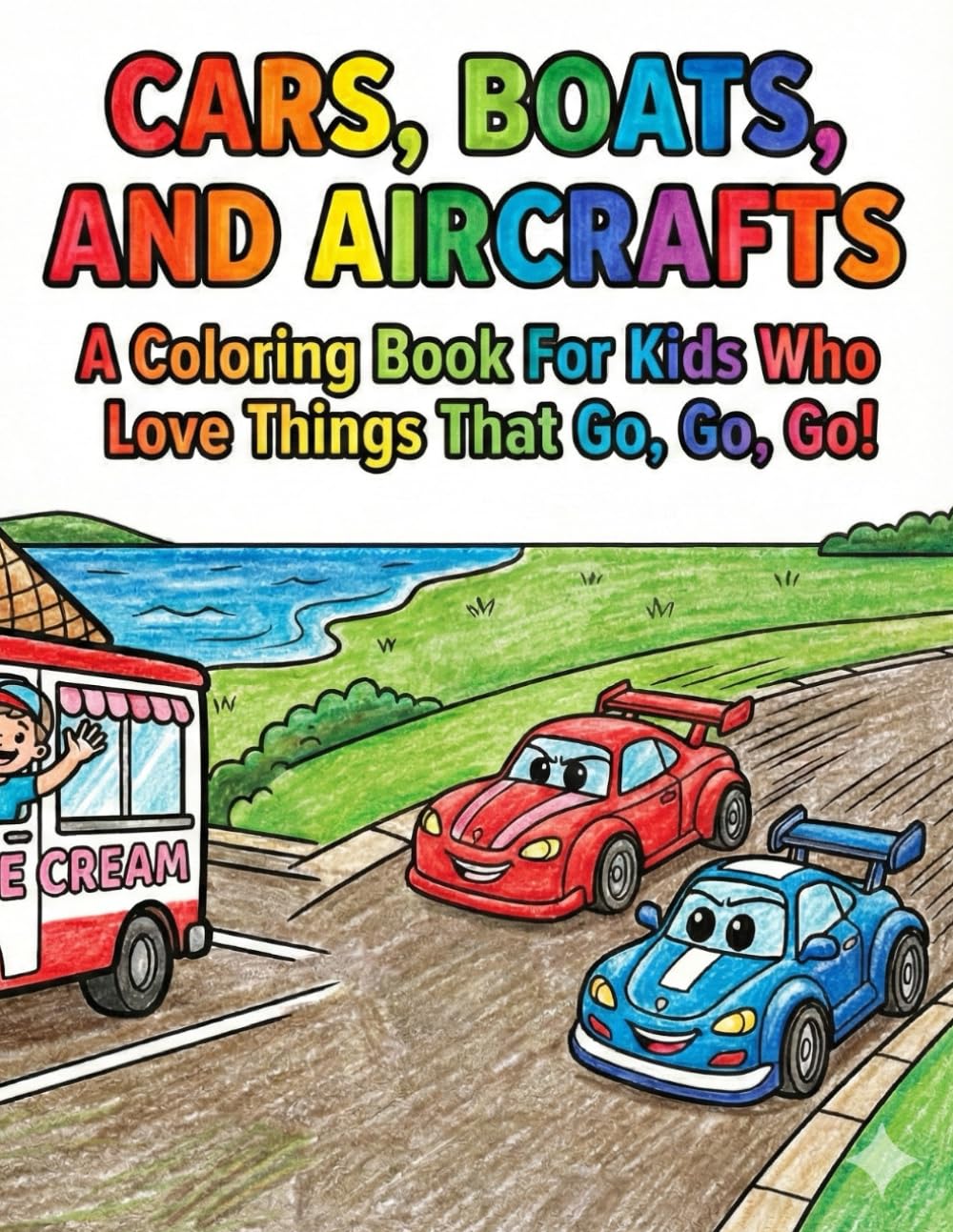 Cars, Boats, and Aircrafts: A Coloring Book For Kids Who Love Things That Go, Go, Go!