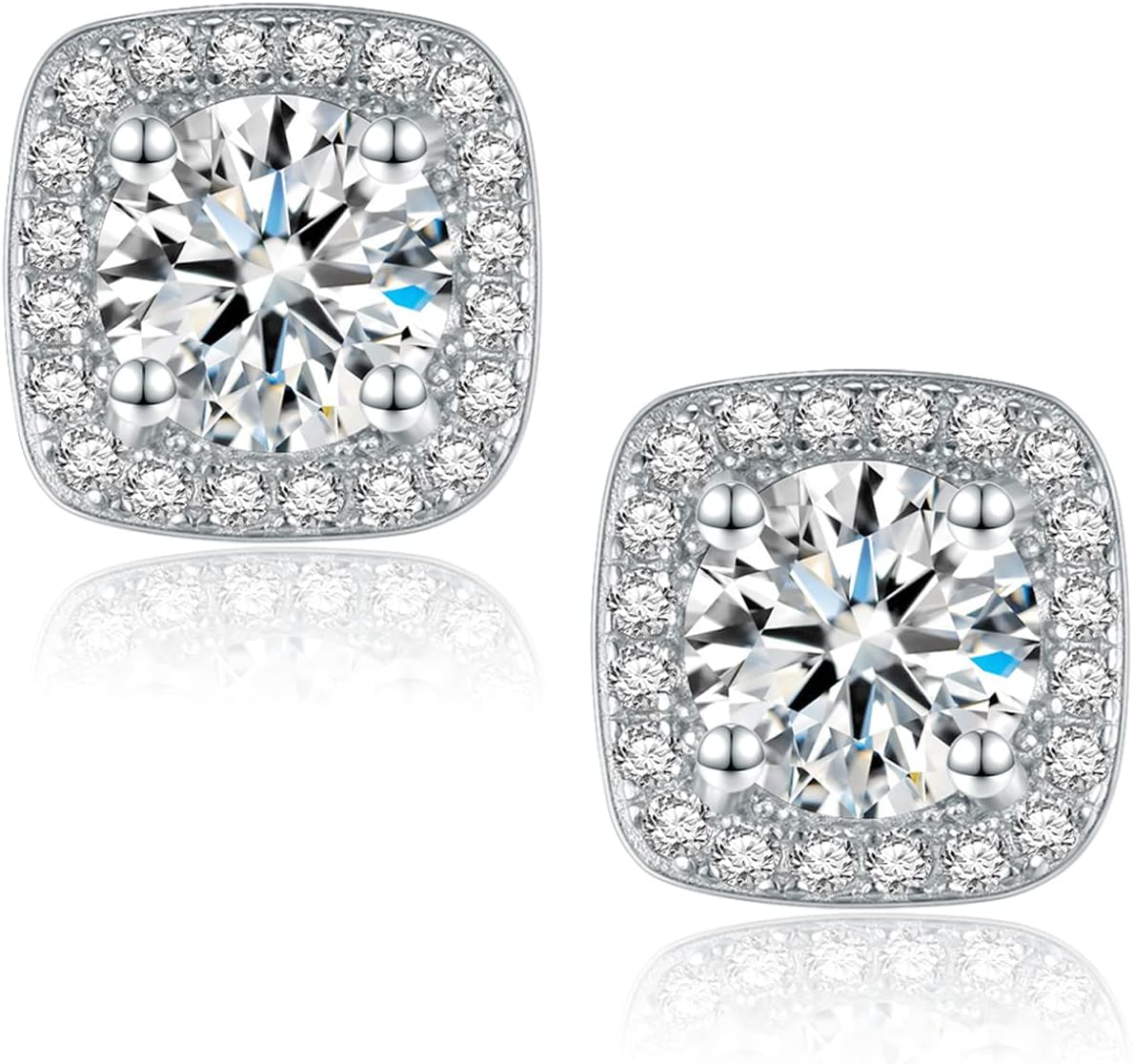 1-4CT Moissanite Stud Earrings, Halo Square D Color Ideal Cut 925 Sterling Silver Earrings for Women with Certificate of Authenticity