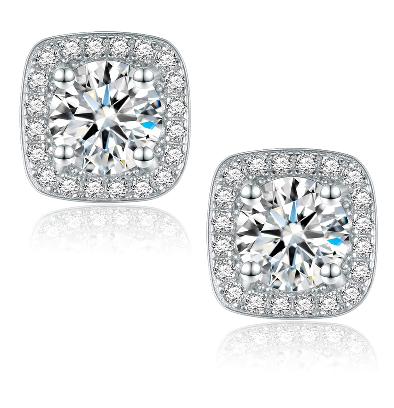 SecreTalkMoissanite Stud Earrings, 2ct DF Color Ideal Cut Lab Created Diamond 18K White Gold Plated Earrings for Women with Certificate of Authenticity