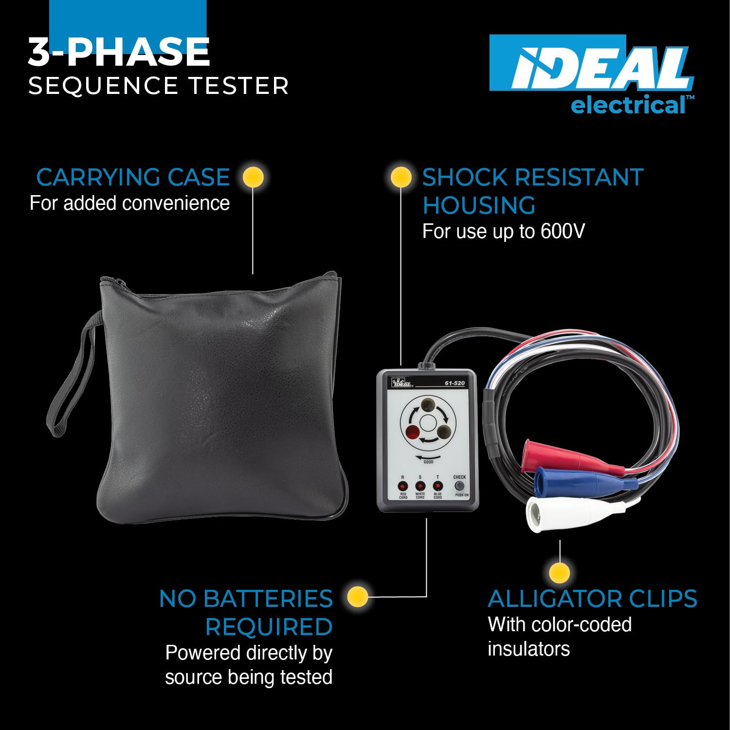 IDEAL INDUSTRIES INC. 61-520 Tester trifase di sequenza con isolatori codificati a colori